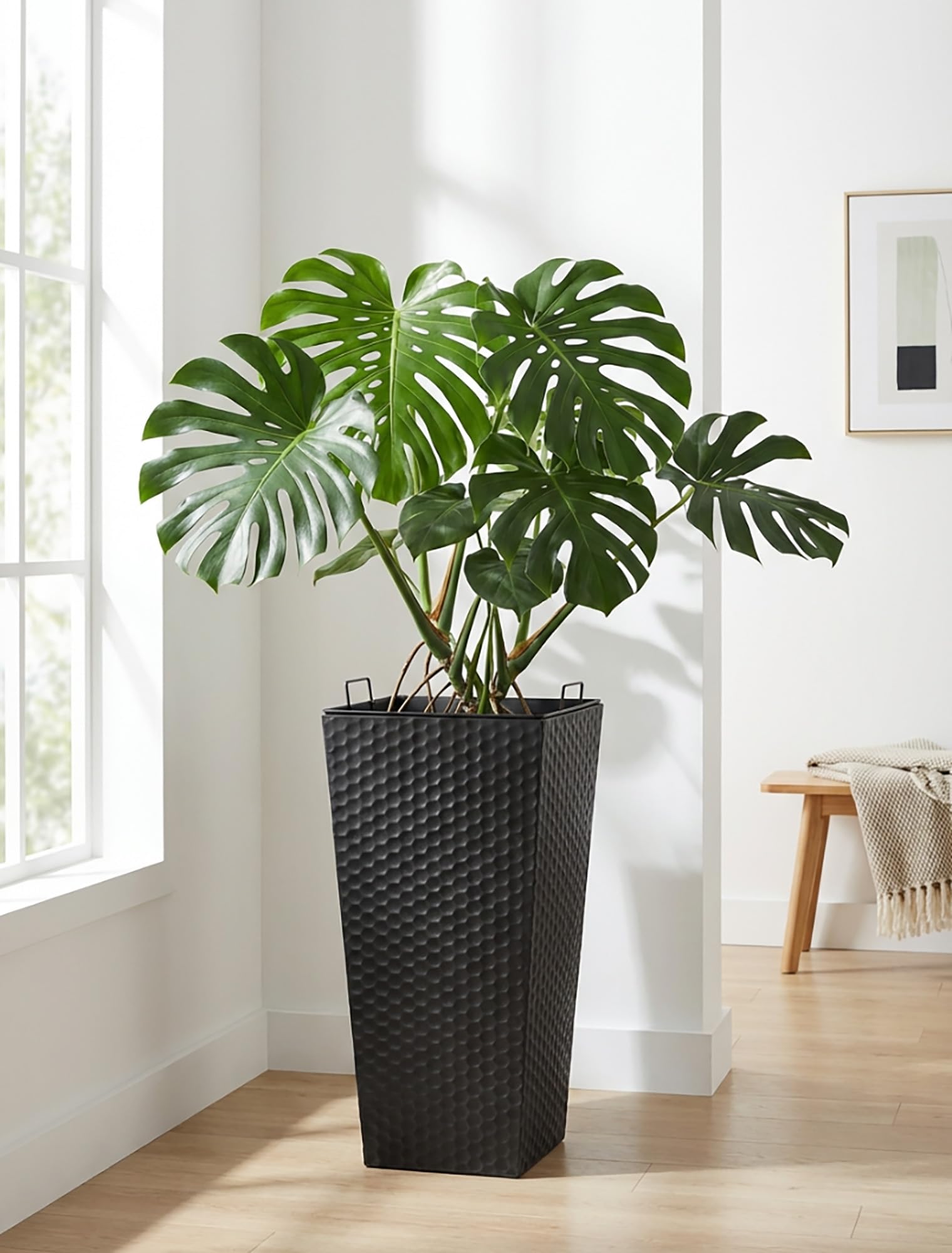 Sziqiqi Pot de Fleur Exterieur Haut: 2X Jardiniere Grande Taille en Métal Noir de 55 cm - Pots de Fleurs Carrés avec Trous de Drainage pour Jardin Porte d'Entrée Patio Sol Balcon