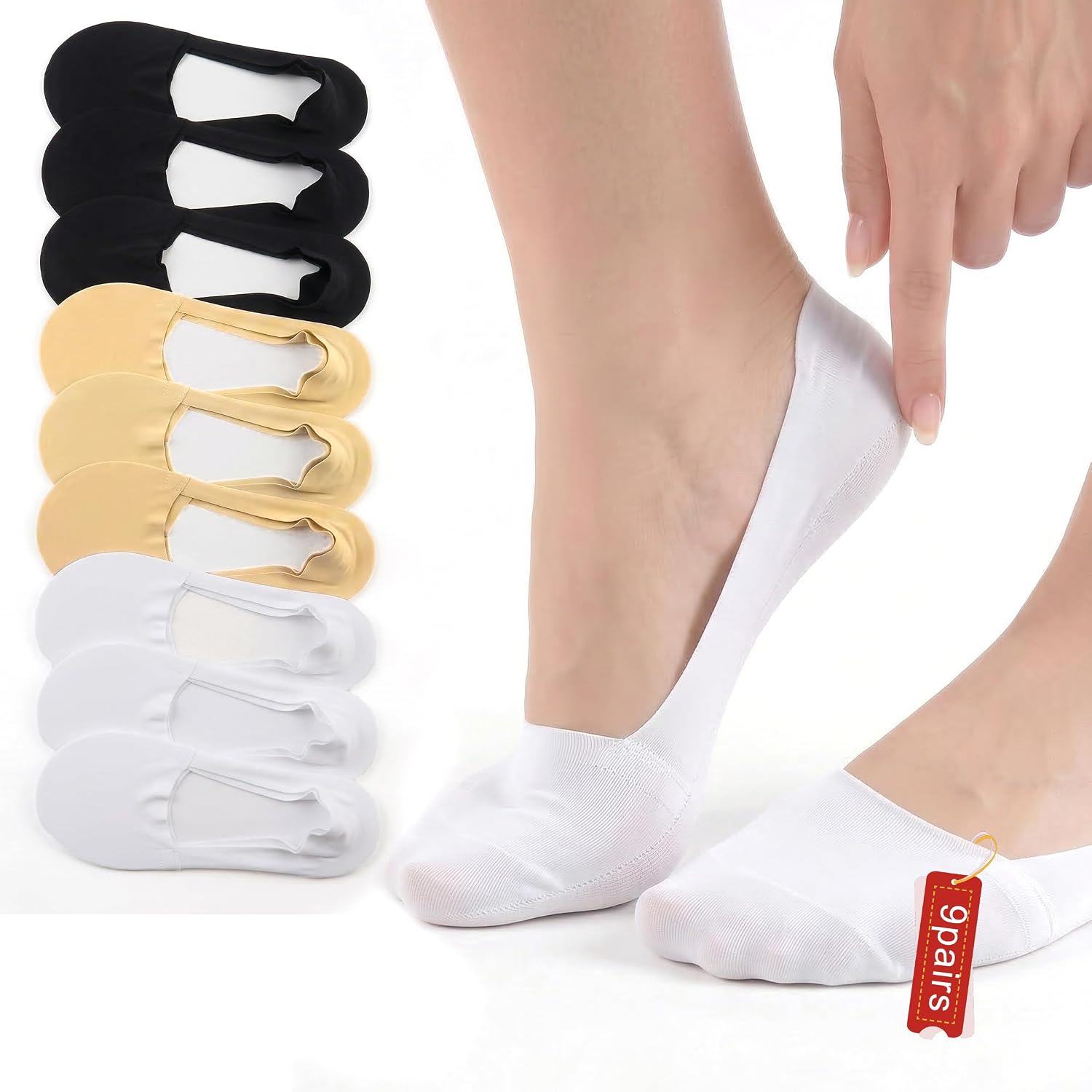 MoHern No Show Socks Womens Non Slip Low Cut Invisible Liner Footies Thin Silk Socks for Flats 9 Pairs