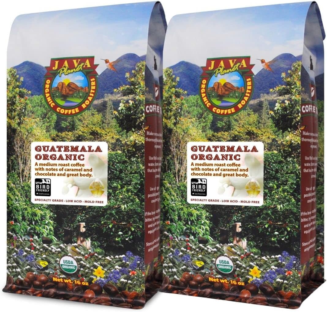 Low Acid Organic Coffee โ Whole Bean, Mold-Free & Stomach Friendly by Java Planet, Guatemalan Single Origin Coffee, Medium Roast, Smooth Full Flavored, 2x1LB Bag