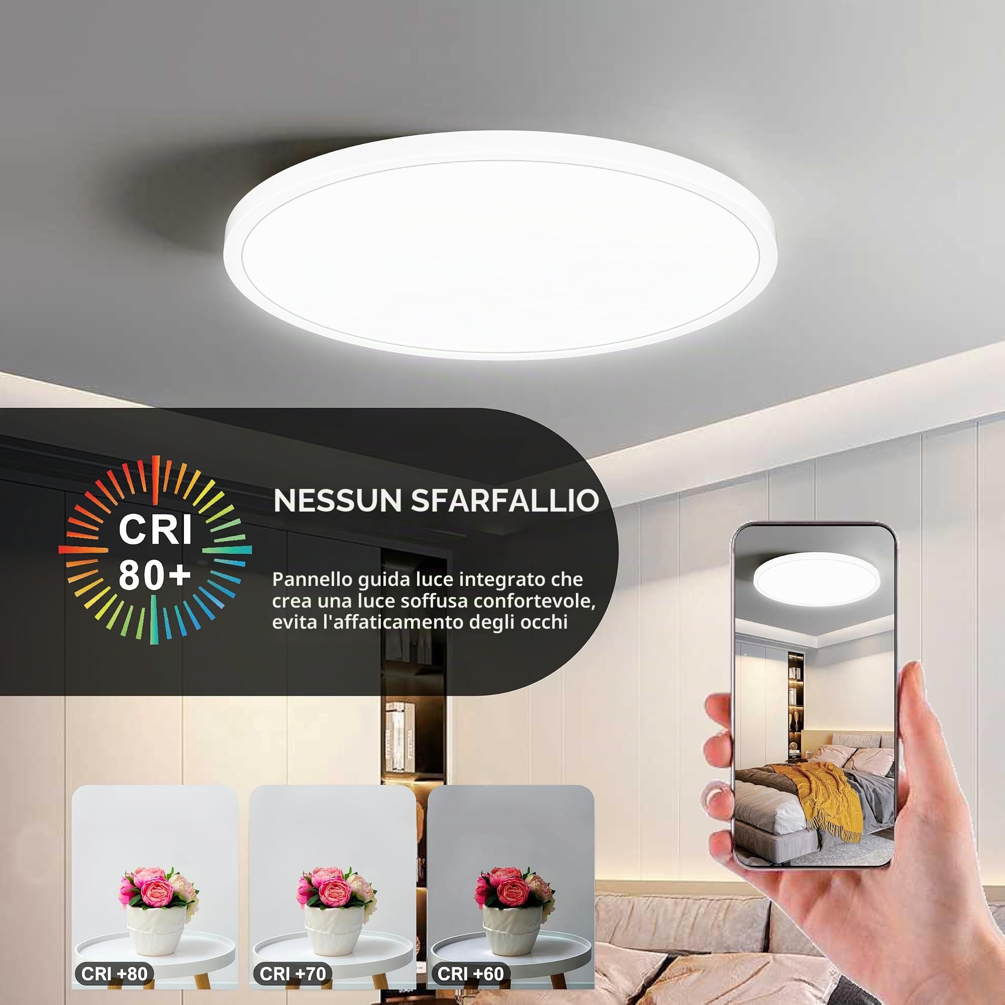 CLAR LED Plafoniera Ultra Slim - Luminosa Soffitto Bagno, Luce Naturale 4000K, 24W (Pack 5)