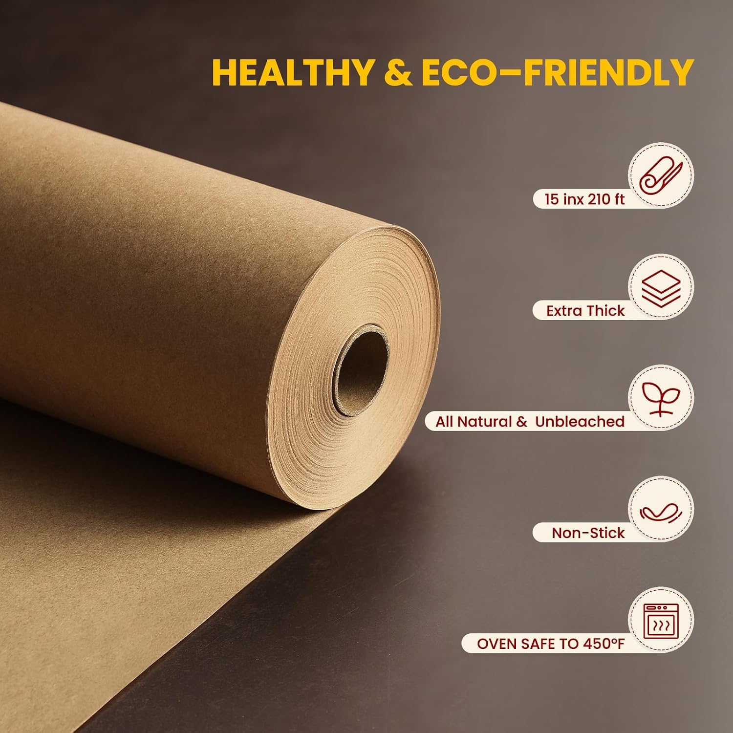 Aozita Unbleached 15in x 210ft Parchment Paper Roll for Baking- 262 Sq.Ft