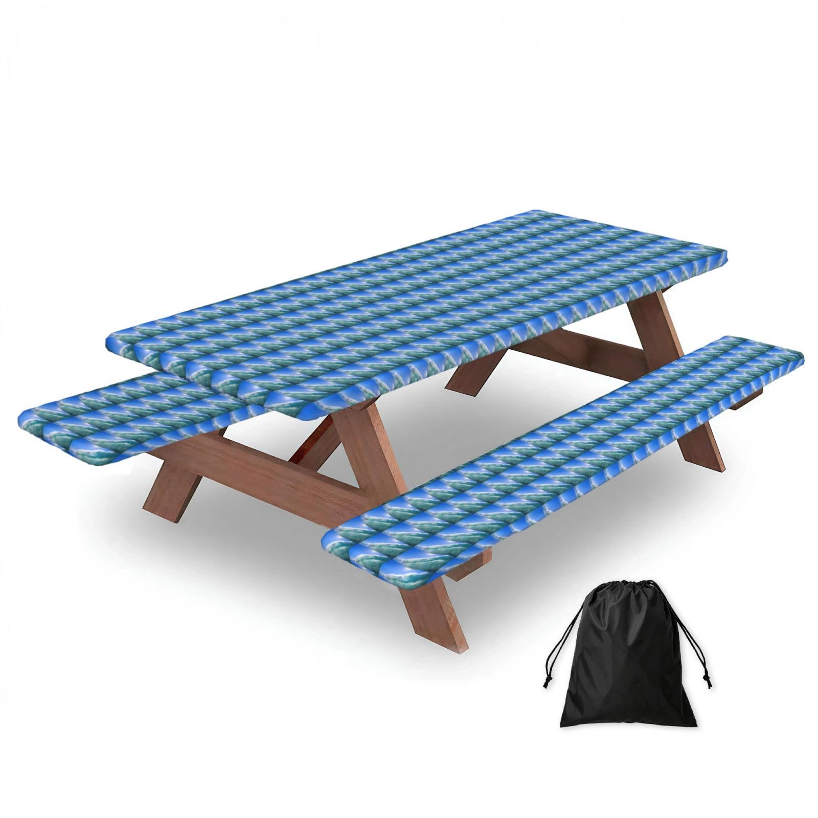 PPHGUT Big Ocean Wave Hd Print Picnic Table Bench Cover Set Outdoor Garden Bbq Protector For Family Camping