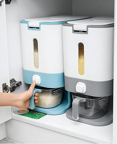 Miniatura 4 de Kitty Dispensador de arroz, contenedor de grano grande con tapa, cilindro de medición a prueba de humedad, cubo dispensador de cereales domésticos