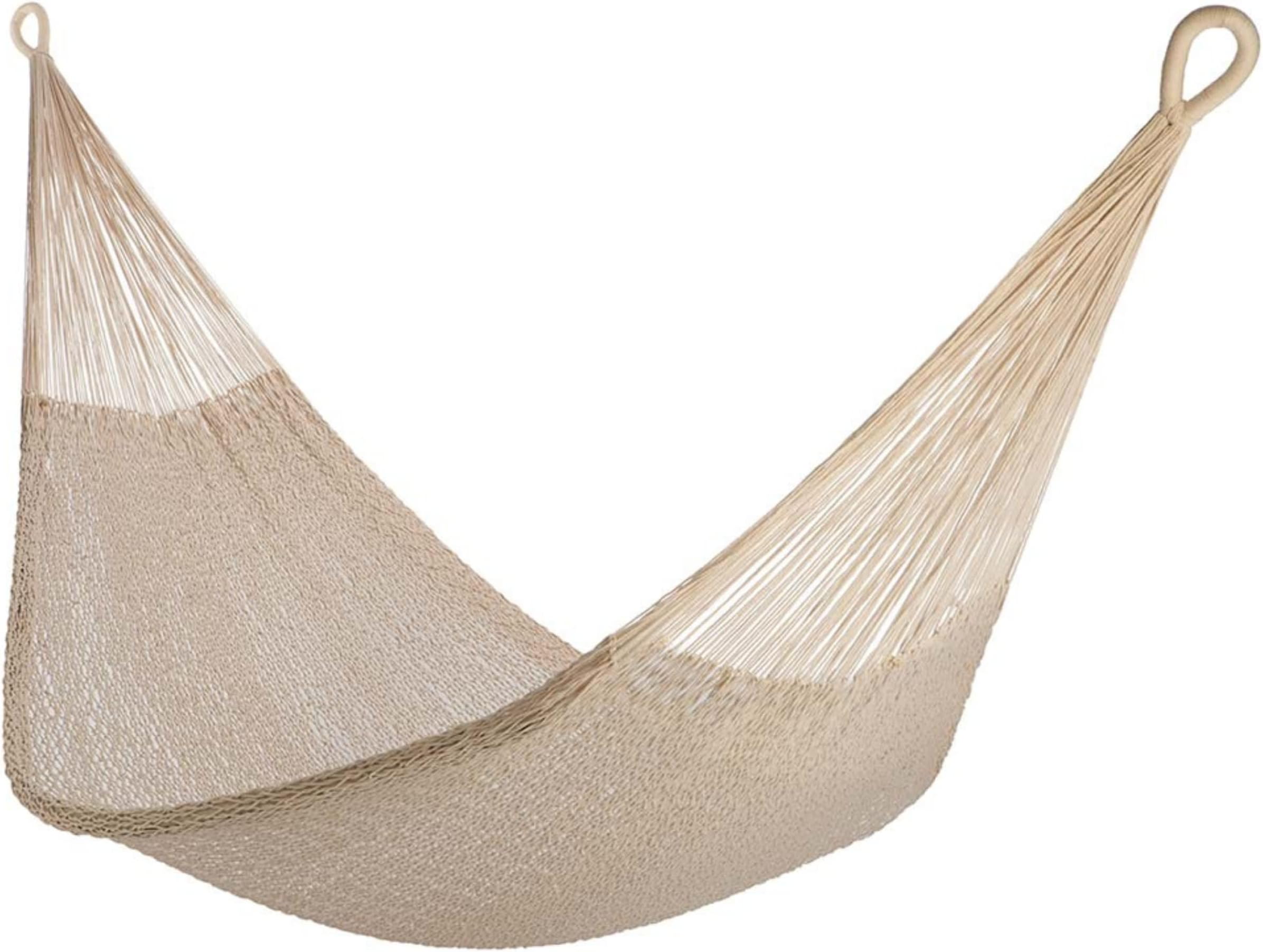 Handwoven Cotton Rope Hammock by Yellow Leaf Hammocks - Double Size, Fits 1-2 PPL, 400lb max - 100% Natural Cotton, Easy to Hang, Artisan Made - Color: Natural