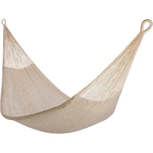Handwoven Cotton Rope Hammock by Yellow Leaf Hammocks - Double Size, Fits 1-2 PPL, 400lb max - 100% Natural Cotton, Easy to Hang, Artisan Made - Color: Natural