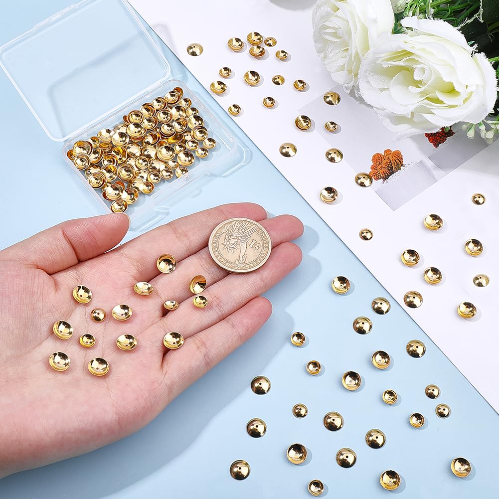 Beebeecraft 200 Pezzo 6/8 Tappi A Sfera in Acciaio Inossidabile da 304mm Tappi Distanziatori A Mezza Sfera Placcati in Oro 18K per Bracciali Collane Orecchini e Altri Gioielli.