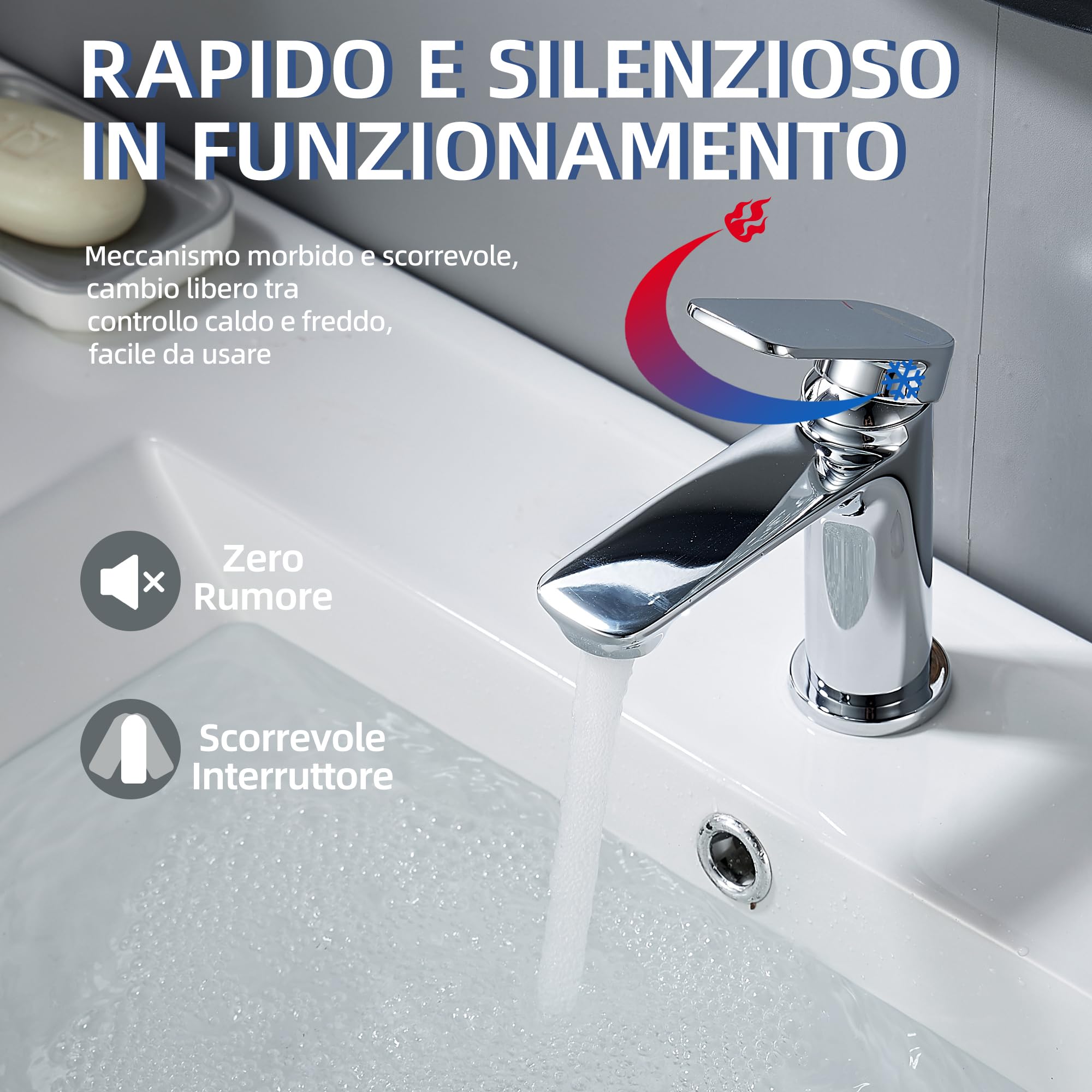 BELZ Rubinetto da Bagn, Miscelatore Monocomando in Ottone Massiccio, Rubinetteria per Lavandino a Risparmio Idrico e Durevole, Cromato