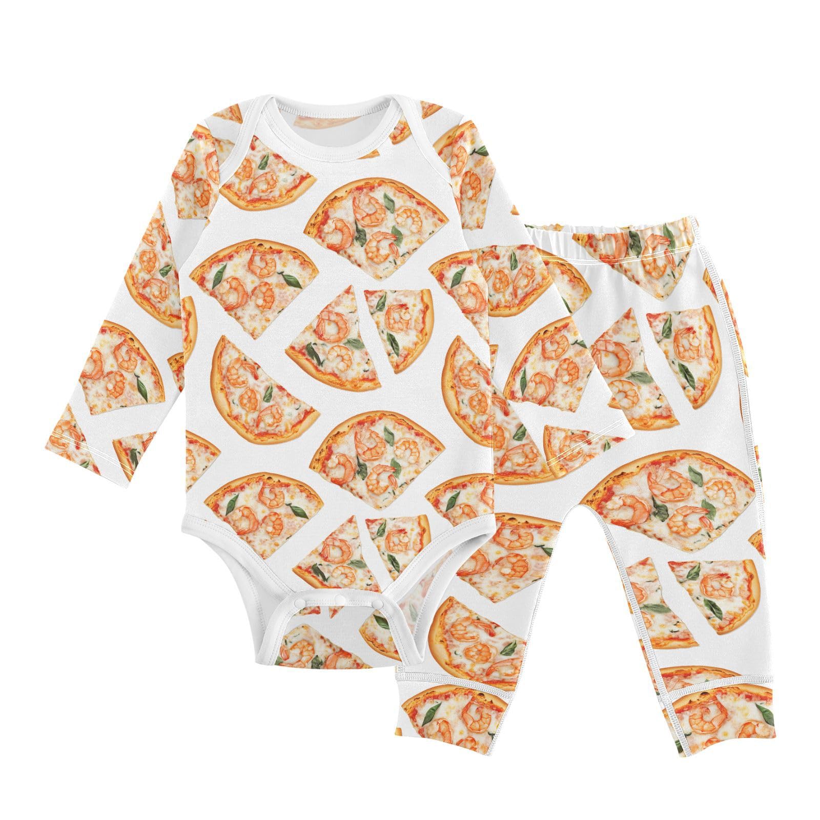vvfelixl Baby Bodysuits Pants Sets Shrimp Pizza Baby Bodysuit Long Sleeve Baby Clothes for Boys Girls 12-18M