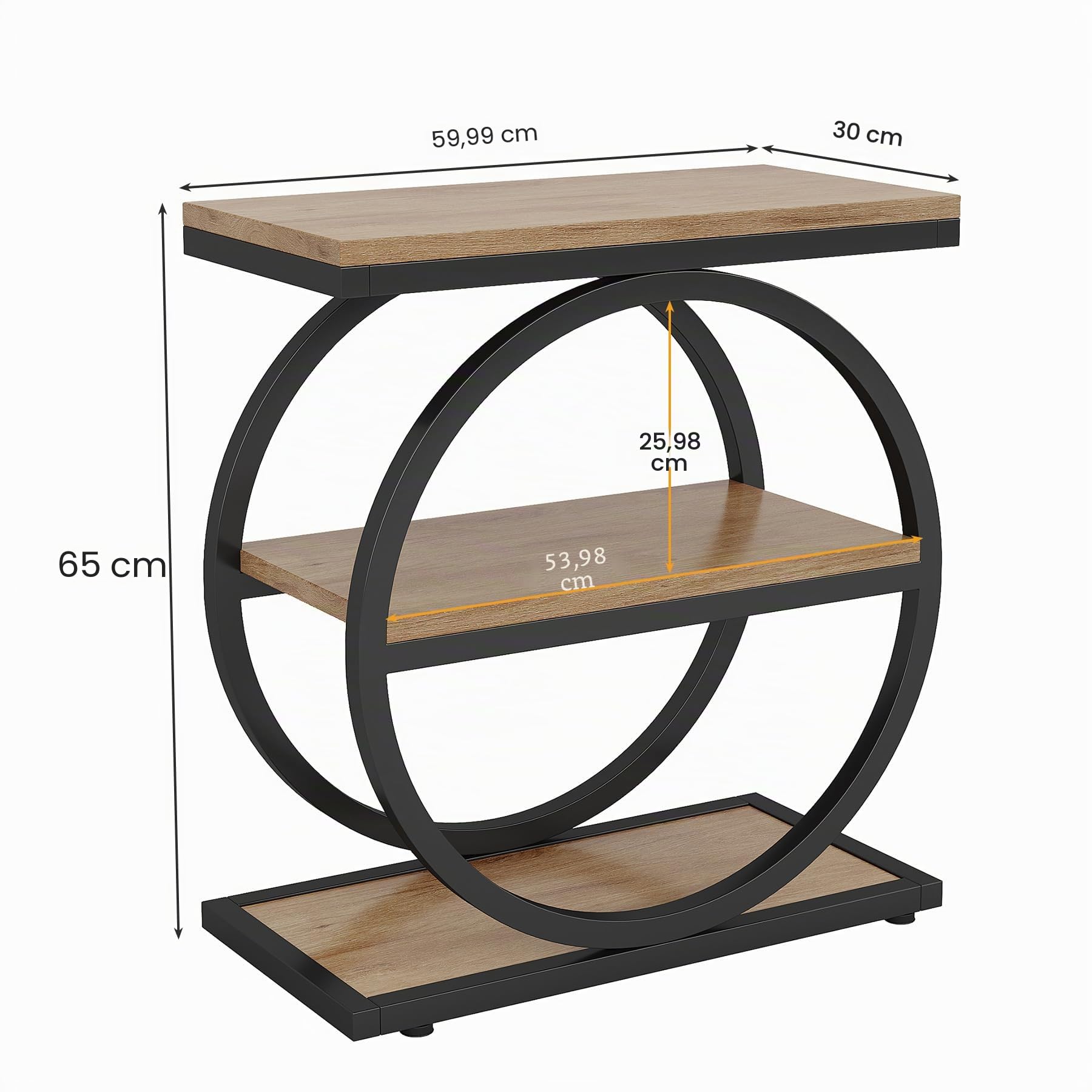 Tribesigns Table d'appoint à 3 niveaux, style industriel avec cadre rond en métal pour salon, table de chevet en bois pour chambre à coucher, chêne