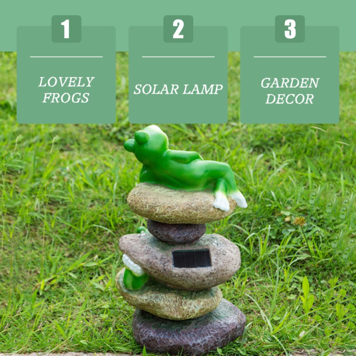 Statua Rana Solare in Resina Verde per Giardino e Aiuole Decorative