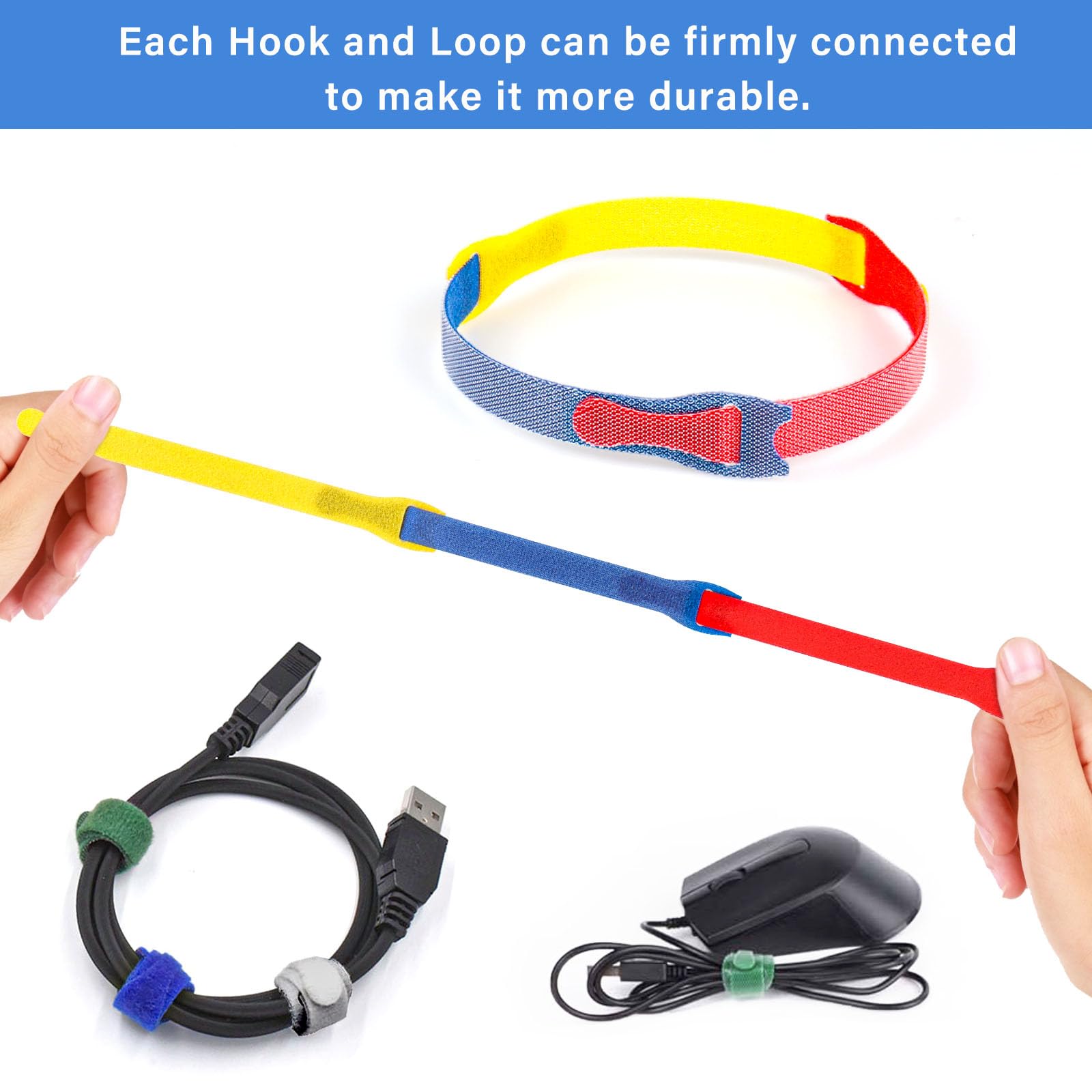 50 pezzi Fascette Cavi, 150 x 12 mm Colore Fascette Riutilizzabili Nylon Regolabili con Gancio e Anello, Fascette per Cavi, Cable Management, Organizer