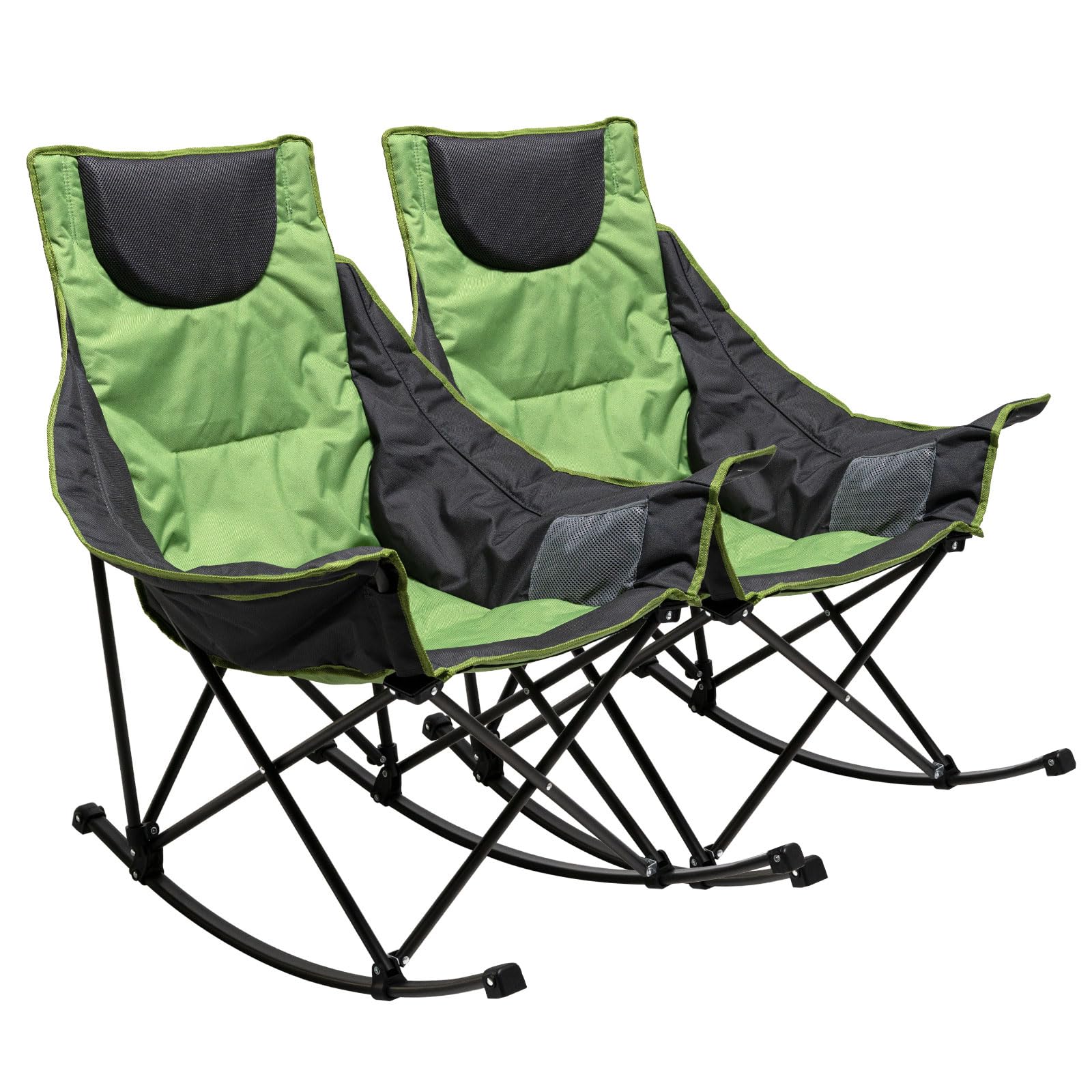 SUNNYFEEL Rocking Camping Chair 2 Pack, Luxury Padded Recliner, Oversized Folding Lawn Chair with Pocket, Heavy Duty for Outdoor/Picnic/Lounge/Patio,