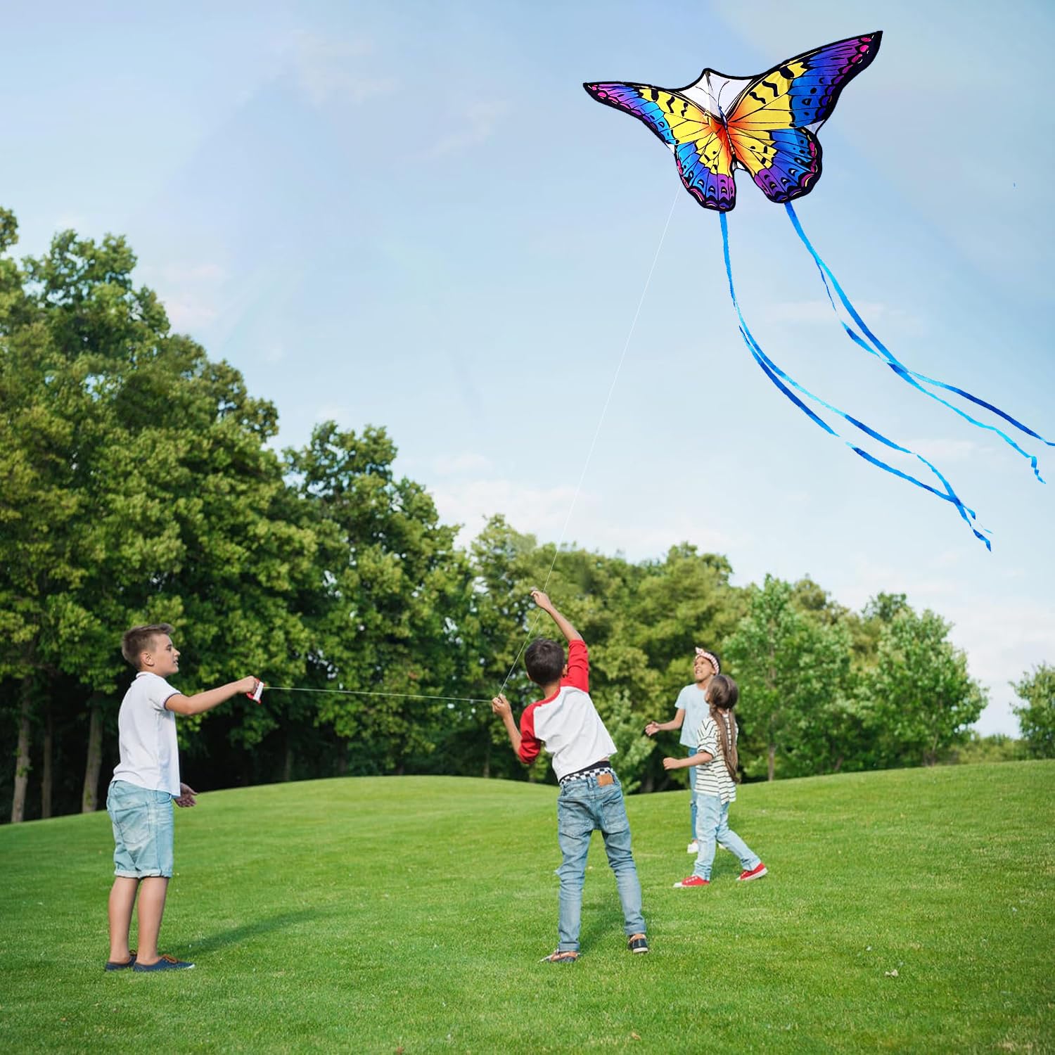 HONBO Aquilone a farfalla per bambini e adulti, 139,7 x 71,1 cm, grande aquilone per principianti per bambini dai 4 agli 8 anni, aquilone facile da far volare per principianti, aquiloni da spiaggia