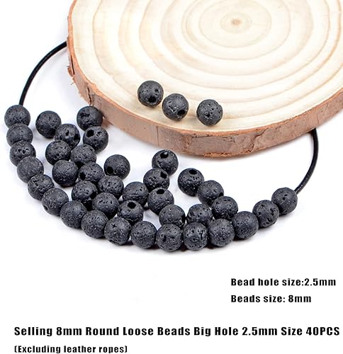 Miniatura 3 de AD Beads Cuentas redondas sueltas de piedras preciosas naturales de 0.315 pulgadas (0.315 in), agujero grande, tamaño de 0.098 in, 40 unidades