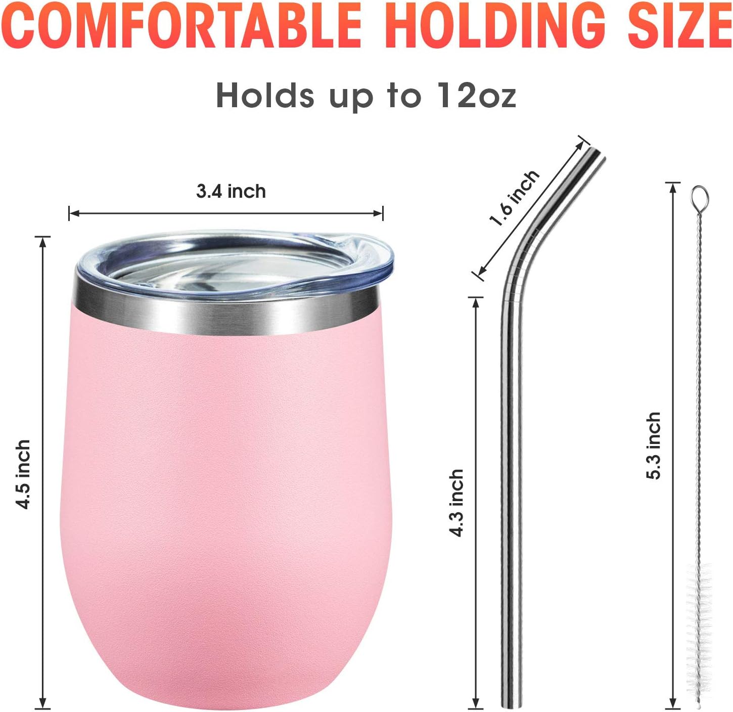 COMOOO Stainless Steel Wine Tumbler 4 Pack with Lid and Straw 12oz Double Wall Vacuum Insulated Travel Tumbler Cup Stemless for Hot and Cold Drinks,Coffee,Wine,Cocktails, Pink - Image 3