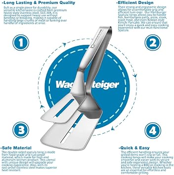 3 - in - 1 Food Grade Large Stainless Steel Spatula Tongs for Flipping or Picking up or Serving Grill Clamp Flipper Turner, Double-sided Shovel Clip for Steak, Bread, Hamburger, BBQ Buffets, Cakes