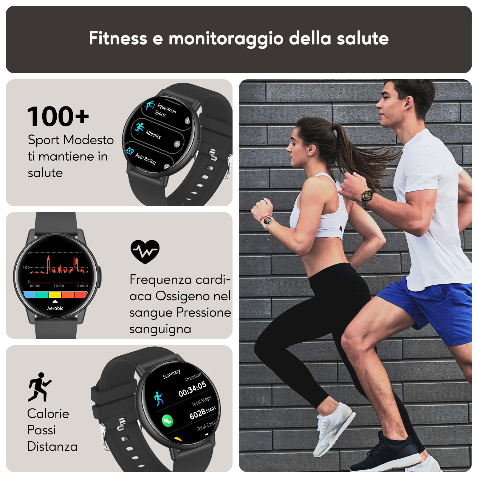 AcclaFit Smartwatch Donna Uomo, 1.38" Touch Screen Smartwatch con Effettua/Risposta Chiamate, Fitness Tracker con Pressione Sanguigna e Monitor Sonno, 120+ Sport Step Counter per Android iOS