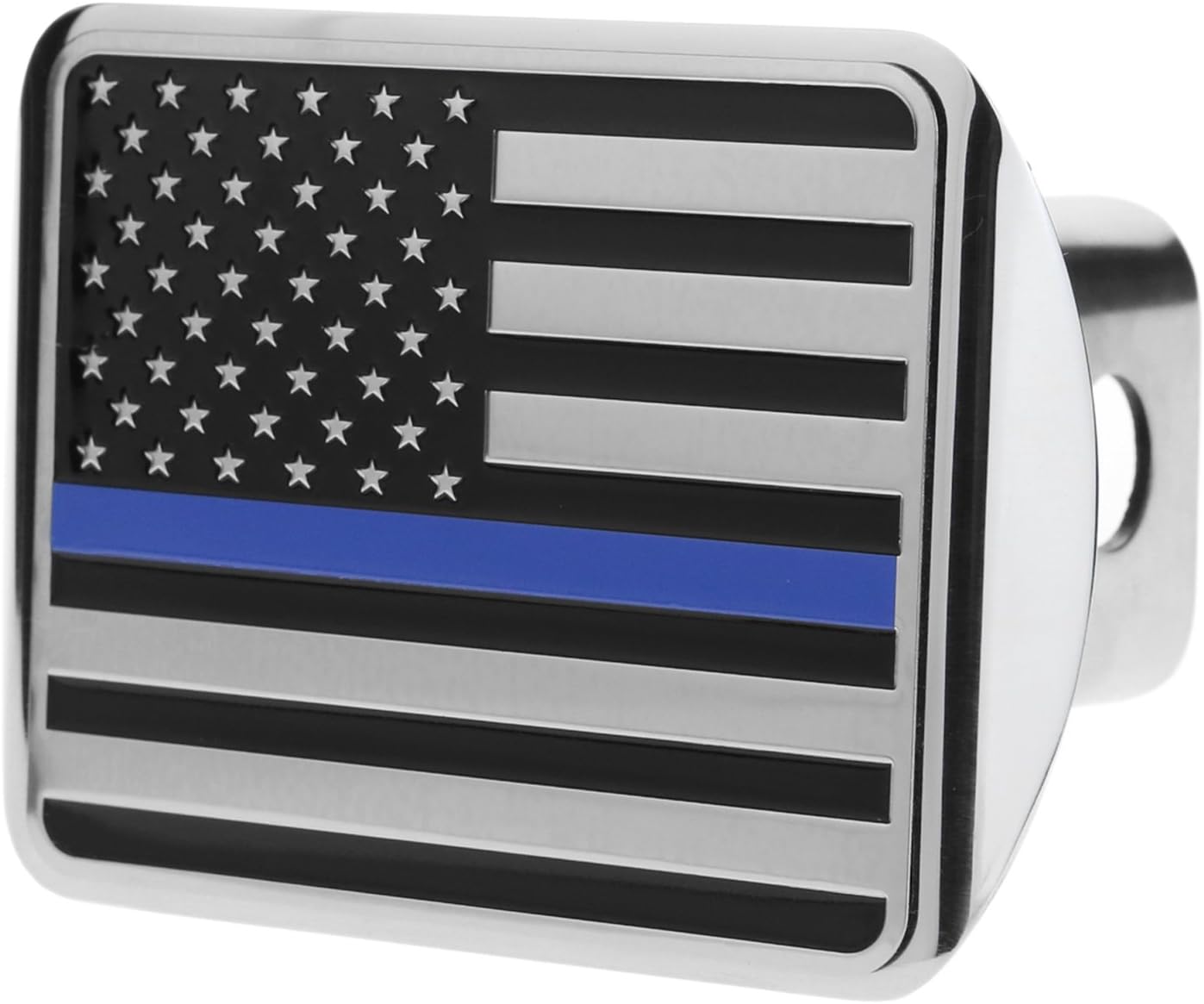 eVerHITCH USA US American Flag Stainless Steel Trailer Hitch Cover (Fits 2" Receivers, Black & Chrome with Thin Blue line)
