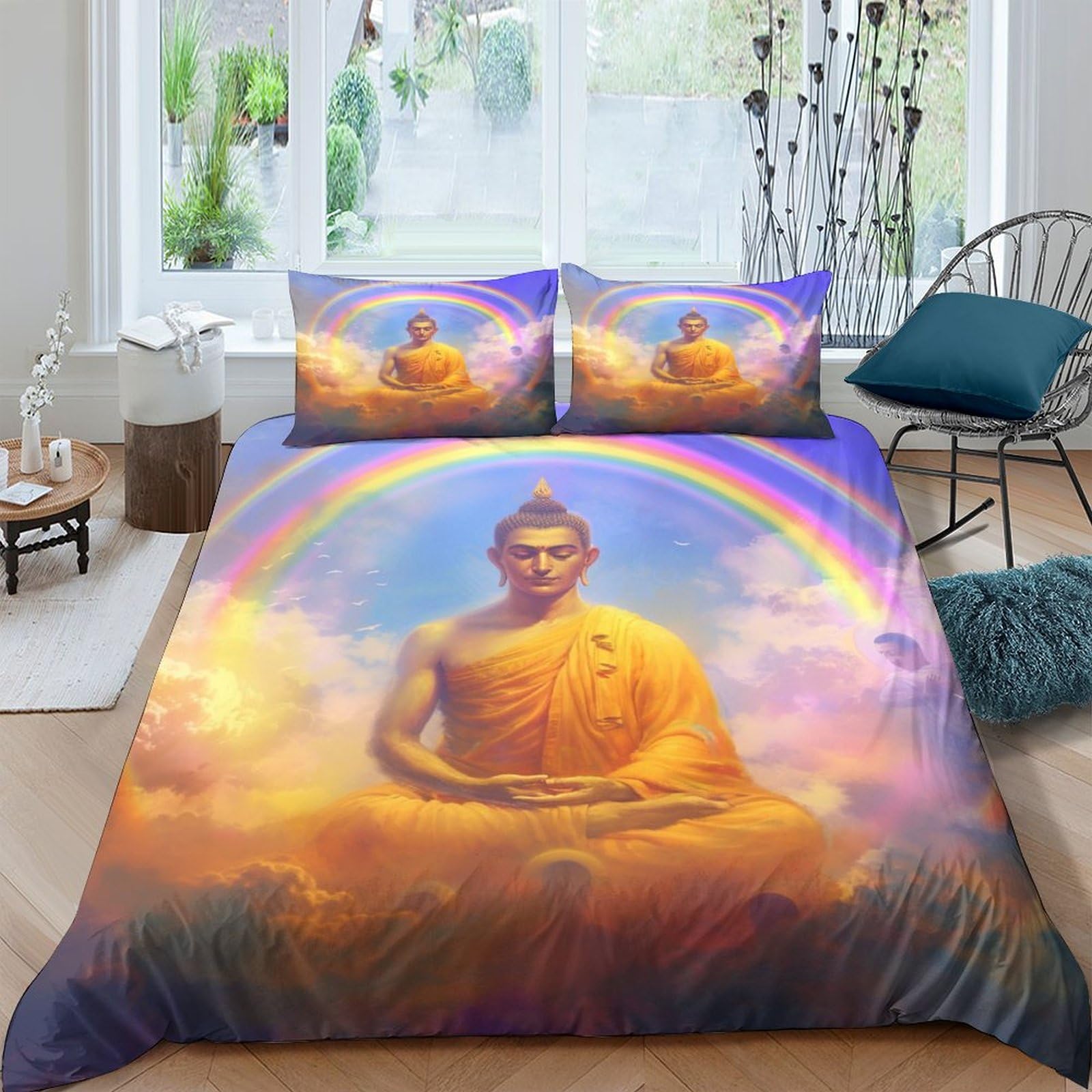Bouddha housse de couette 200x200cm parure de lit garçon ado avec zips