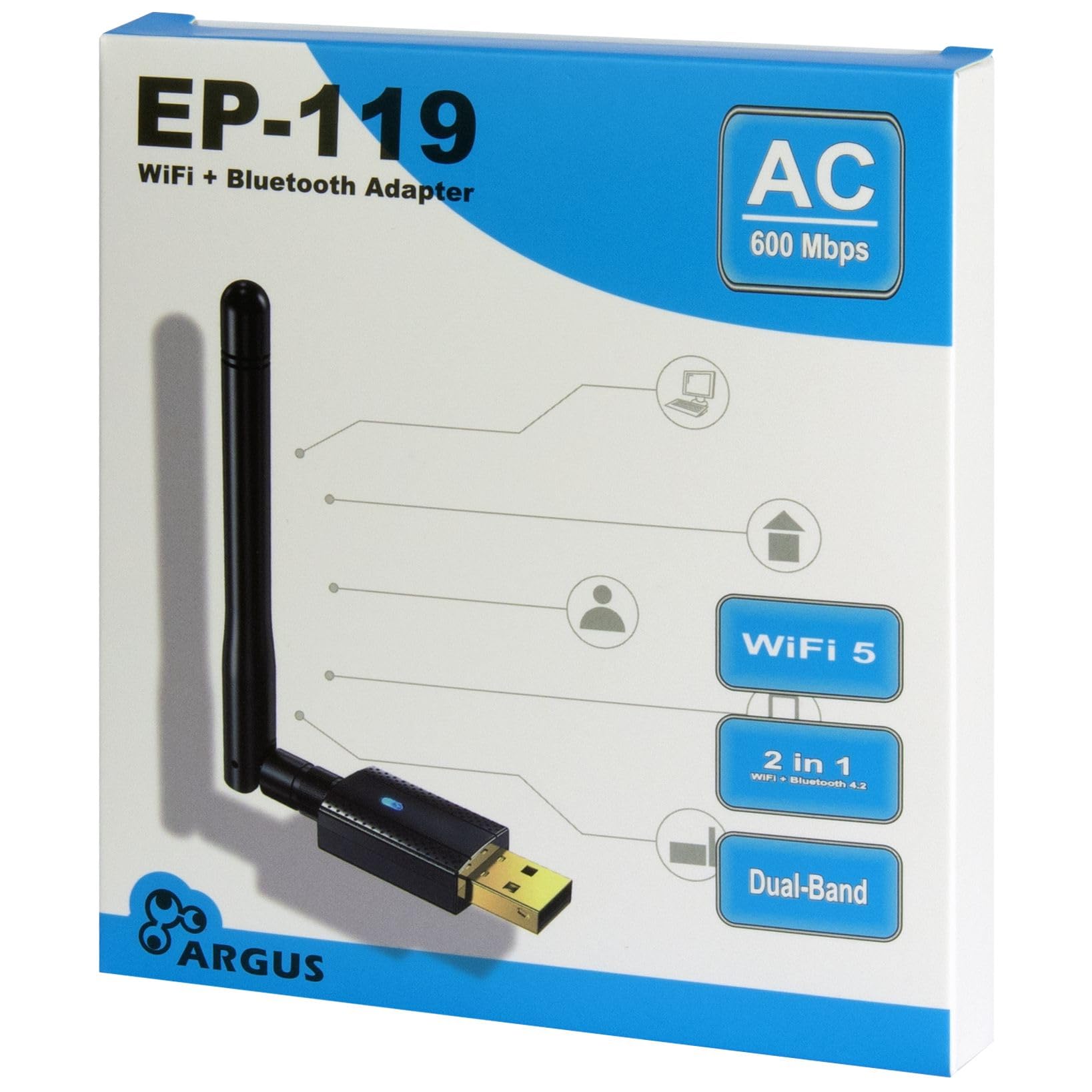 Inter-Tech Adattatore Wi-Fi 5 USB Argus EP-119, Bluetooth 4.2