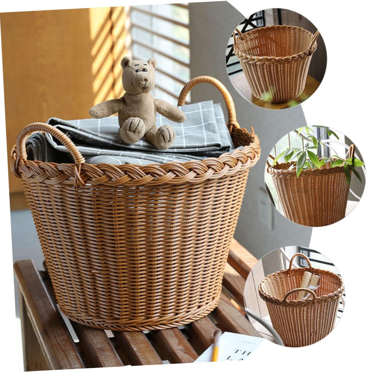 Laundry Hamper Basket Lightweight Portable Dirty Clothes Storage Basket with Handle Simulation Rattan Woven Design Smooth Surface Safe and Space Saving for Home Use