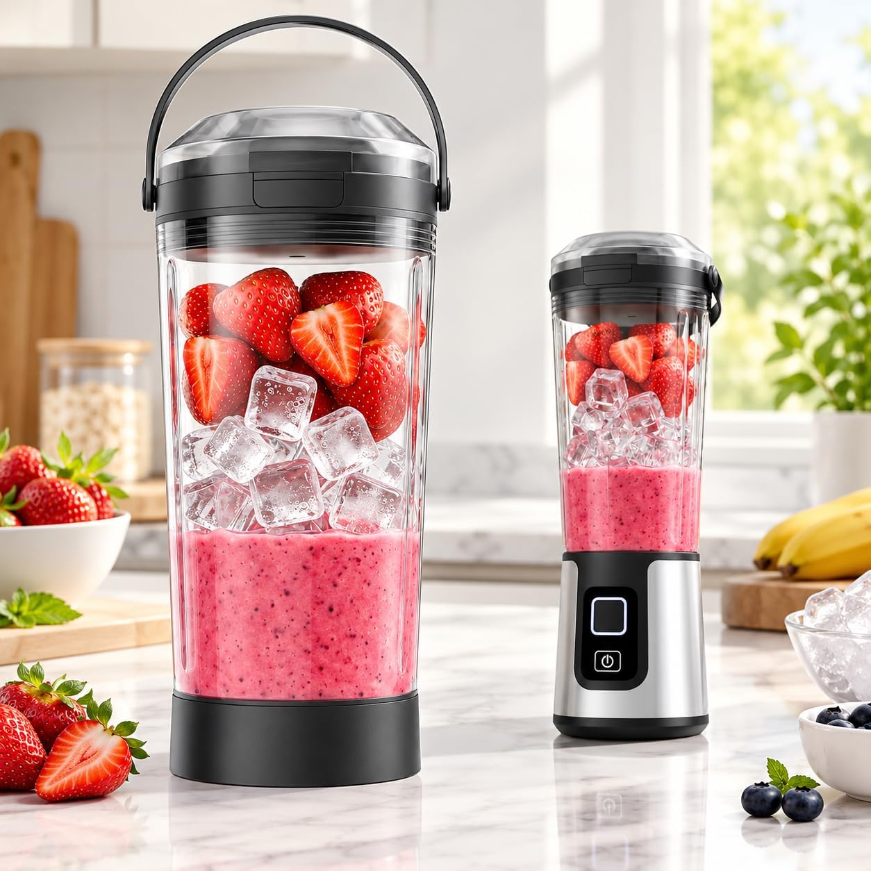 18oz Blender Cup Replacement Compatible with Ninja Blast BC100 Series & BC151 Series, Portable Smoothie Cup with Leakproof Lid and Carry Handle, Replacement Cup Accessories for Travel, Gym & Office
