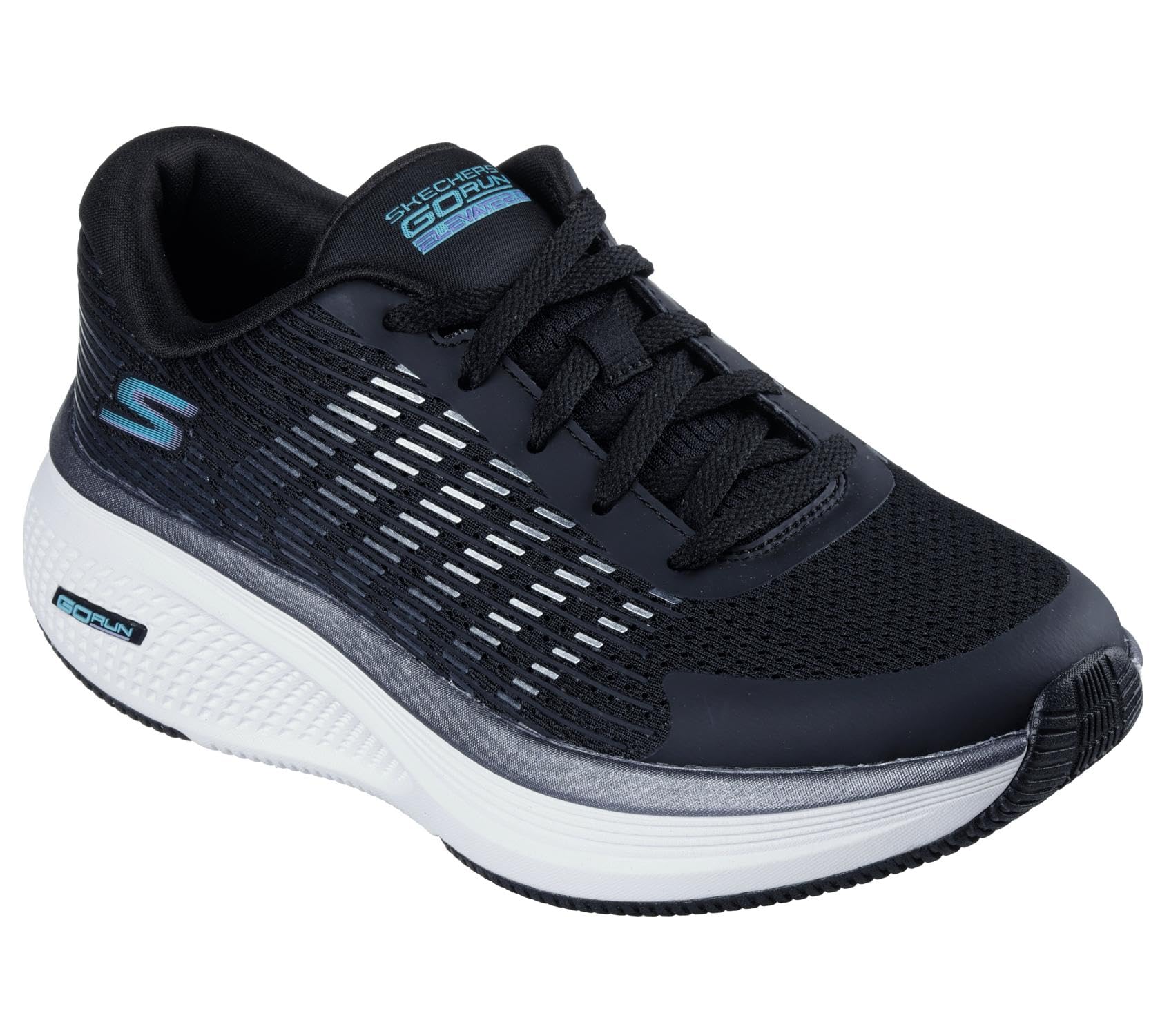 Skechers Women's Go Run Elevate 2.0 Badric Sneaker, Black Textile/Aqua Trim, 5.5 UK
