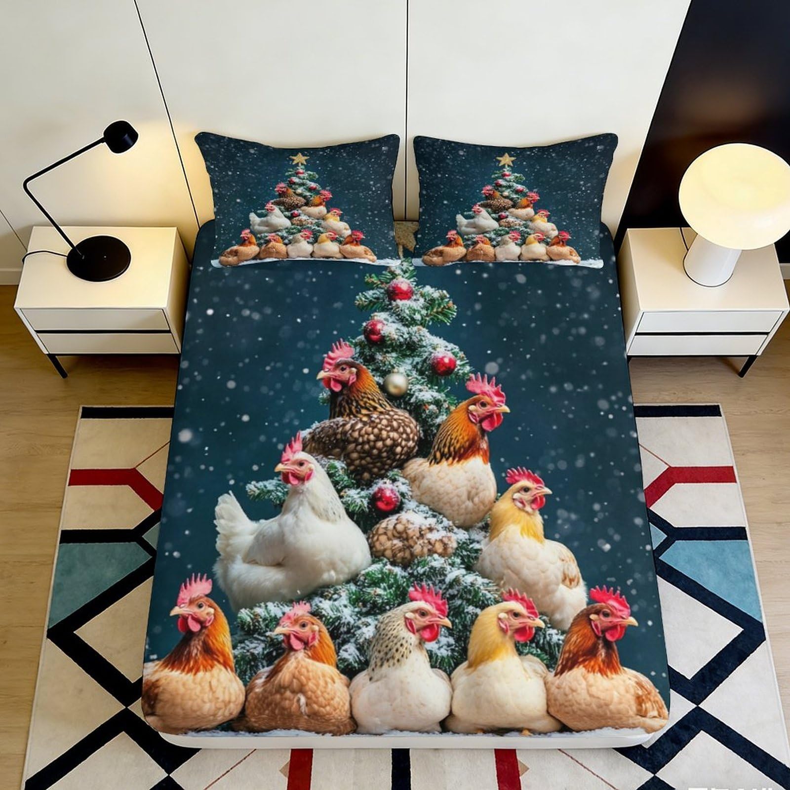 Qjzxknhpgr Style-4 3D Printed Christmas Chicken Tree Fitted Sheet Microfiber Soft Mattress Cover For Bedroom Dorm Decor Protection 90X200x25cm