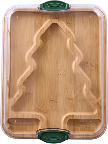 Miniatura 36 de FARBERWARE Build-A-Board Tabla de cortar de bambú con compartimentos integrados, tapa de bloqueo transparente y asas azul marino, ideal