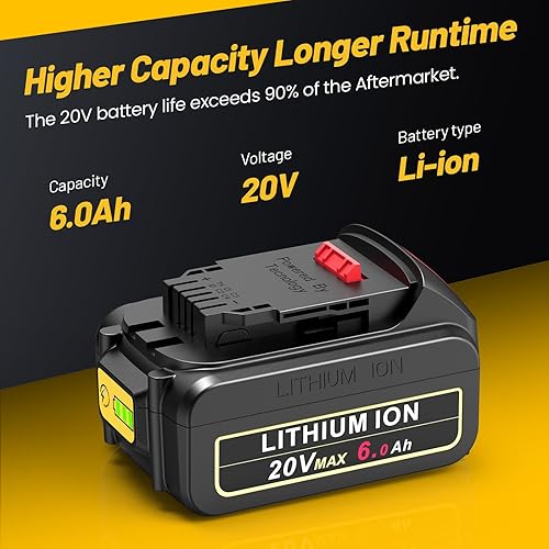 Miniatura 2 de ARyee Reemplazo de batería de 6.0Ah para Dewalt 20 voltios MAX batería de iones de litio DCB205 DCB200 DCB206 DCB206-2 DCB204 DCB204BT-2 DCB203