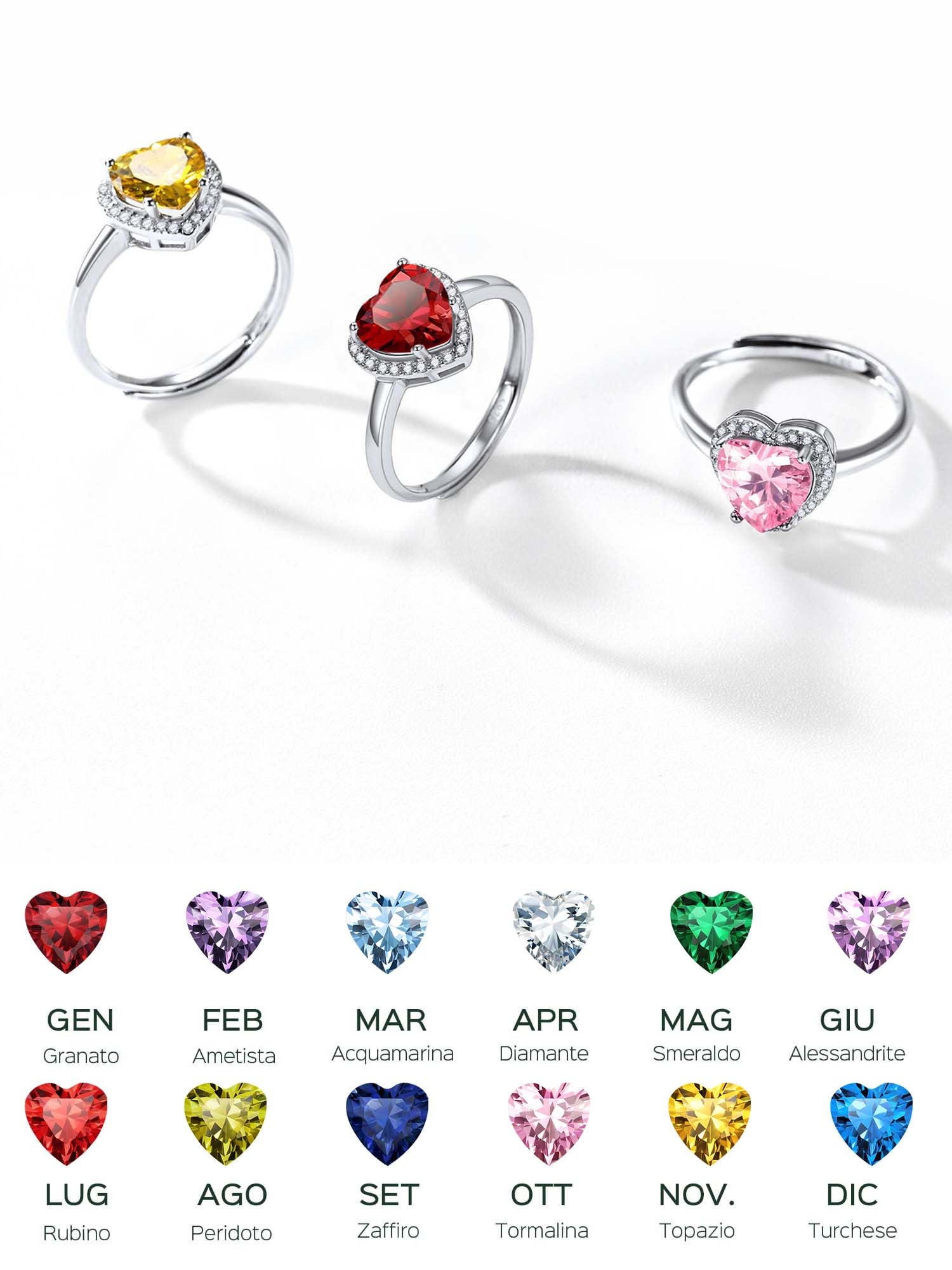 ChicSilver Anello Donna Argento 925 Regolabile Pietra Portafortuna 12 Mesi Forma Cuore, Anelli Donna Cuore Regolabile Silver Donna Confezione Regalo