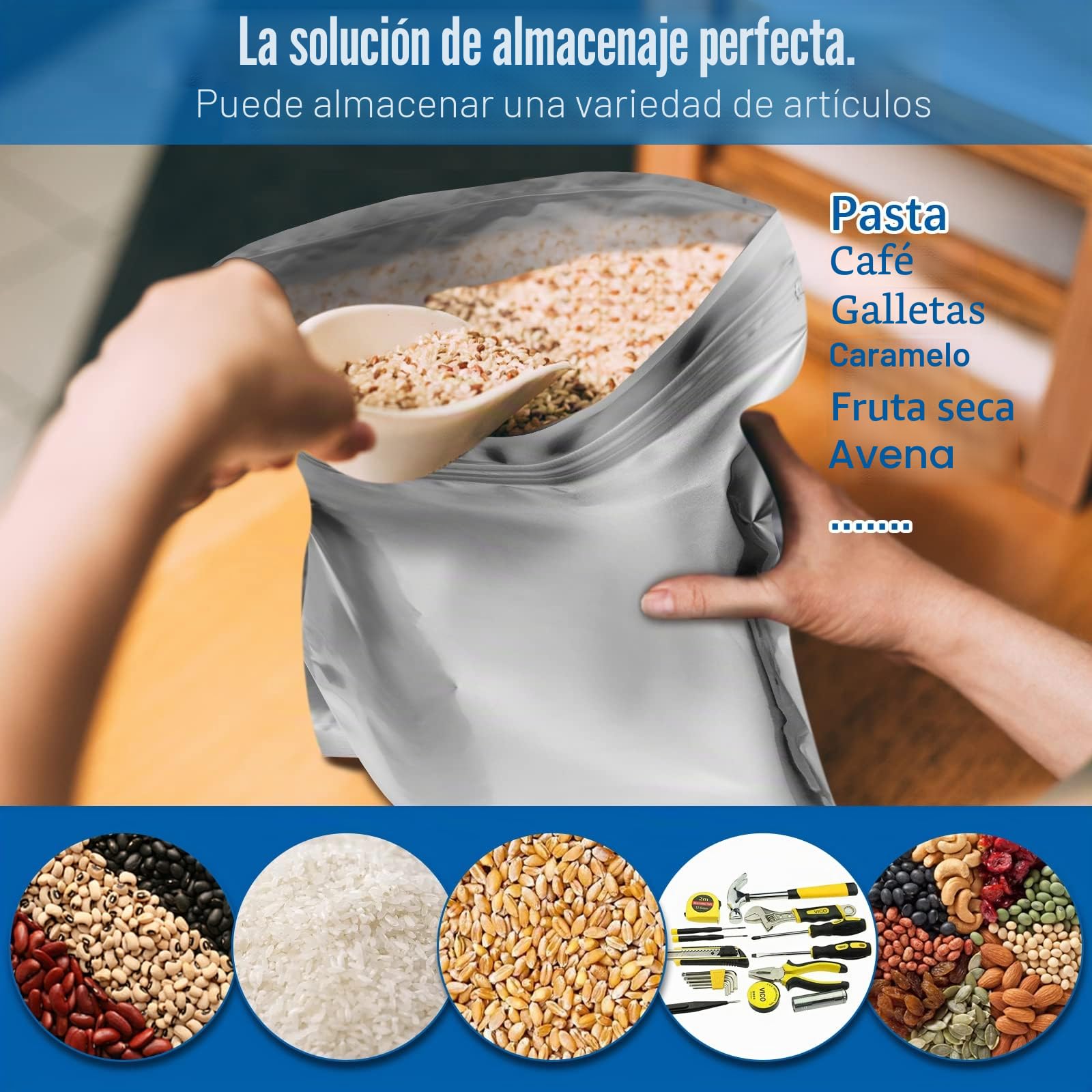 Paquete de 15 bolsas de mylar de 5 galones con absorbentes de oxígeno, bolsas de mylar de 10.5 milímetros para almacenamiento de alimentos con 15 absorbentes de oxígeno sellados individuales de 2500