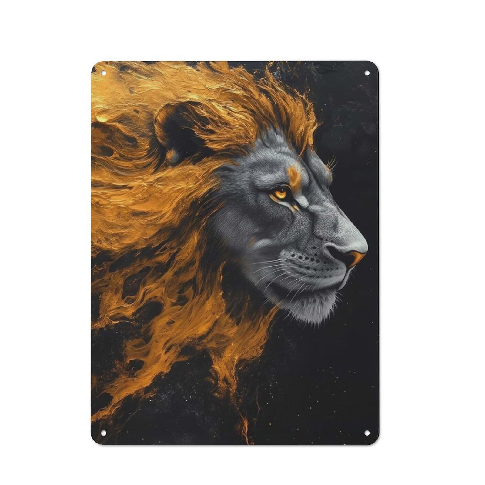 Junmoney Style-21 Lion Portrait With Golden Mane Rustic Tin Wall Plaque 40X30cm For Hobby Room Or Studio, A Christmas Gift For People Styling Hobby Room And Studio
