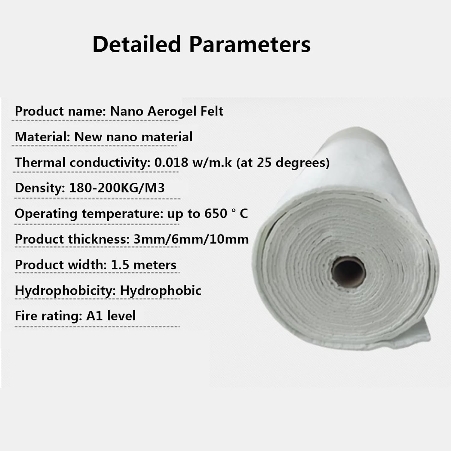 Aerogel Insulation Hydrophobic Mat,1202 F Fireproof Insulation Blanket, Boiler Pipe Insulation Felt, Durable, Lightweight(1.5X0.66m(59x25.9in),3mm thick)