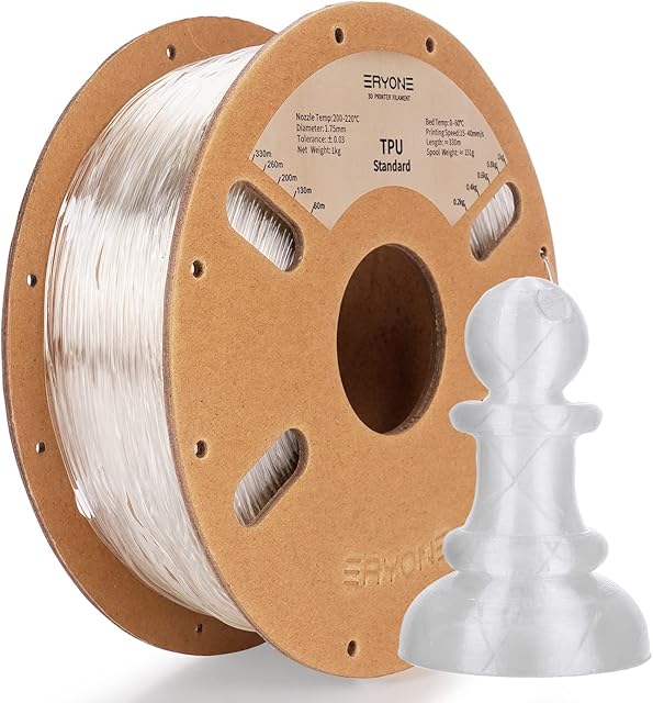 ERYONE Filament TPU 1,75 mm, do drukarki 3D, 1 kg, 1 szpula, 0,05 mm, przezroczysty