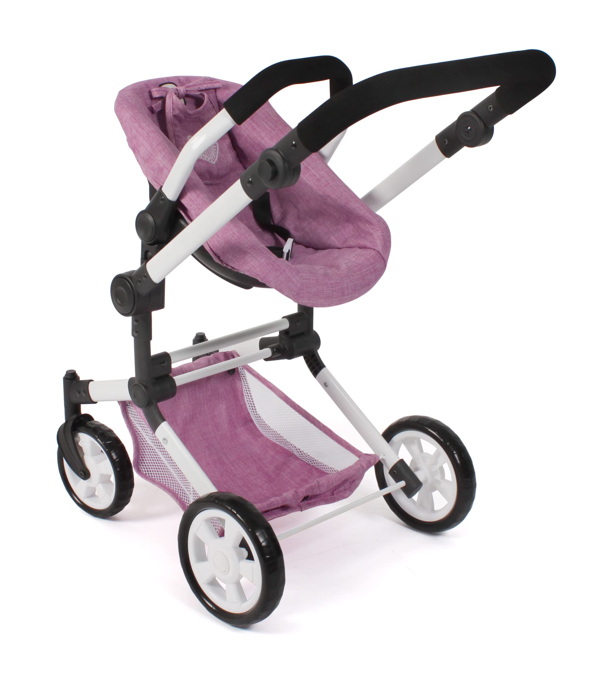 Bayer Chic 2000 - Passeggino per bambole Linus, passeggino combinato 3 in 1 per bambini dai 4 agli 8 anni, set di passeggino per bambole, jeans rosa