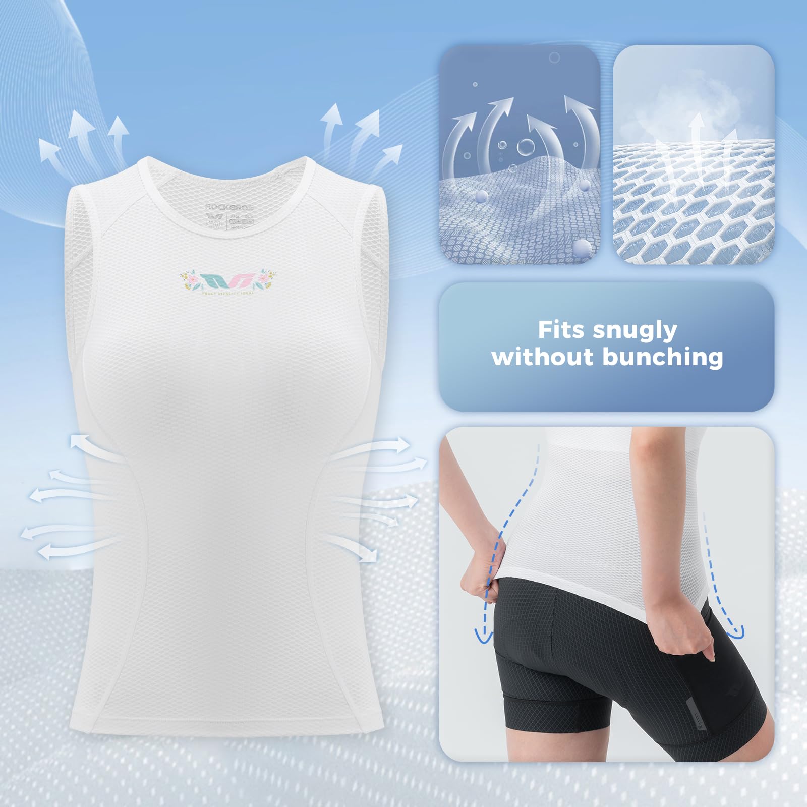 ROCKBROS TVI Gilet de sous-Maillot pour Femme sans Manches Séchage Rapide, sous-Vêtement Cycliste en Maille Sweat-Shirts Respirant Léger Vélo VTT Running Jogging, Blanc
