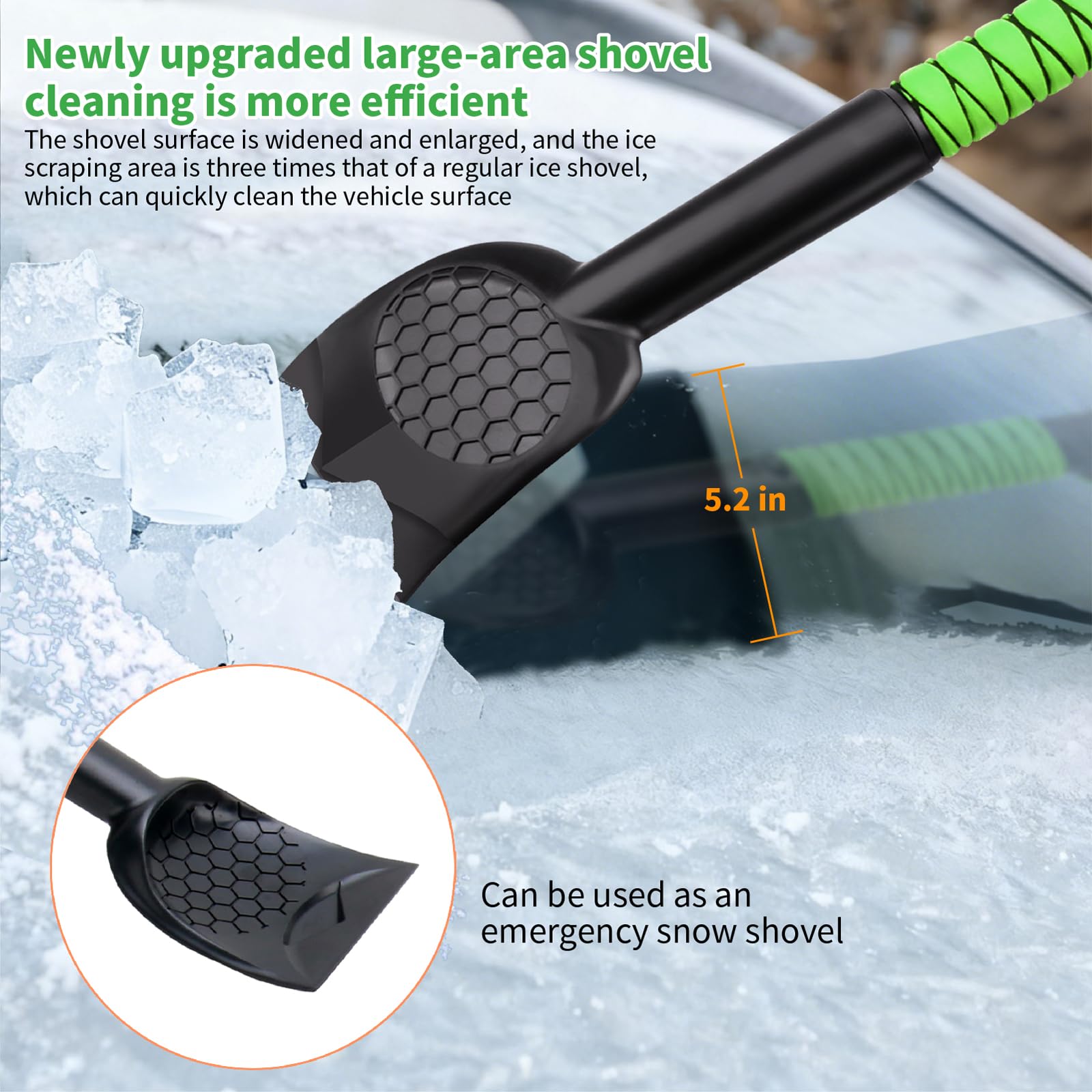 Schneeschaufel und Schneebürste mit Eiskratzern für Auto-Windschutzscheibe, 5-in-1 ausziehbares, Dickes Aluminiumrohr, 180° schwenkbarer Bürstenkopf und Schaumstoffgriff für Weihnachten, Autos, LKWs