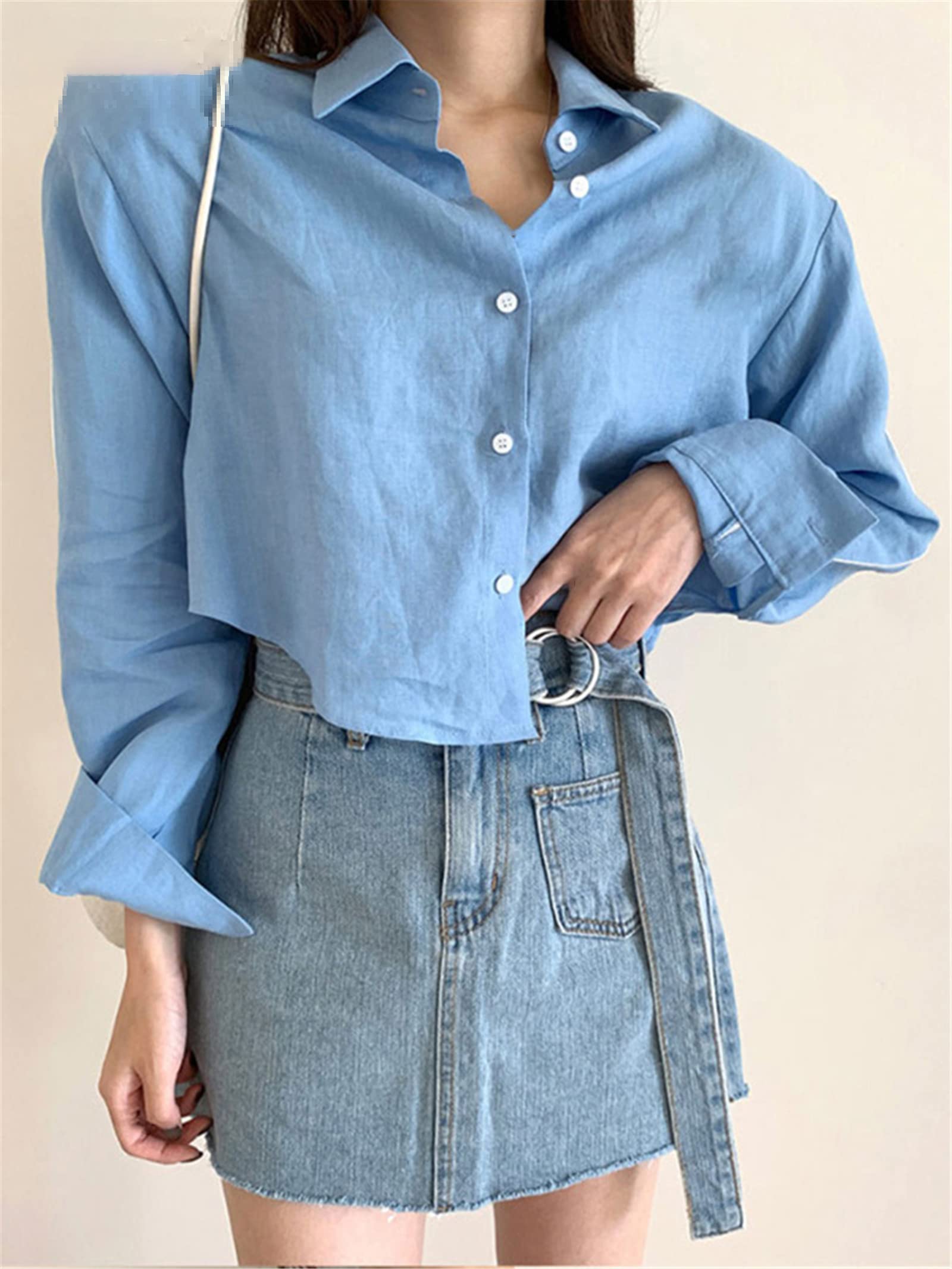 Primavera Estate Chic Cintura Mini Jeans Gonne per Le Donne Vita Alta Tasca Allentata Casual Femminile A-Line Denim Gonne, Blu, M