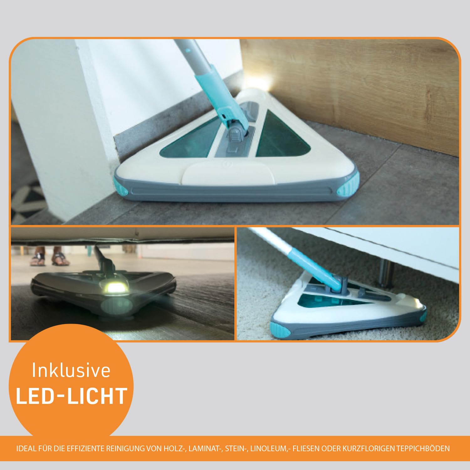 Livington Deeper Sweeper - Akku Bodenreiniger mit 4 rotierenden Bürsten & LED-Licht - kabelloser Akkubesen & elektrischer Kehrbesen ohne Beutel - beutelloser Elektrobesen für Hartböden & Teppiche