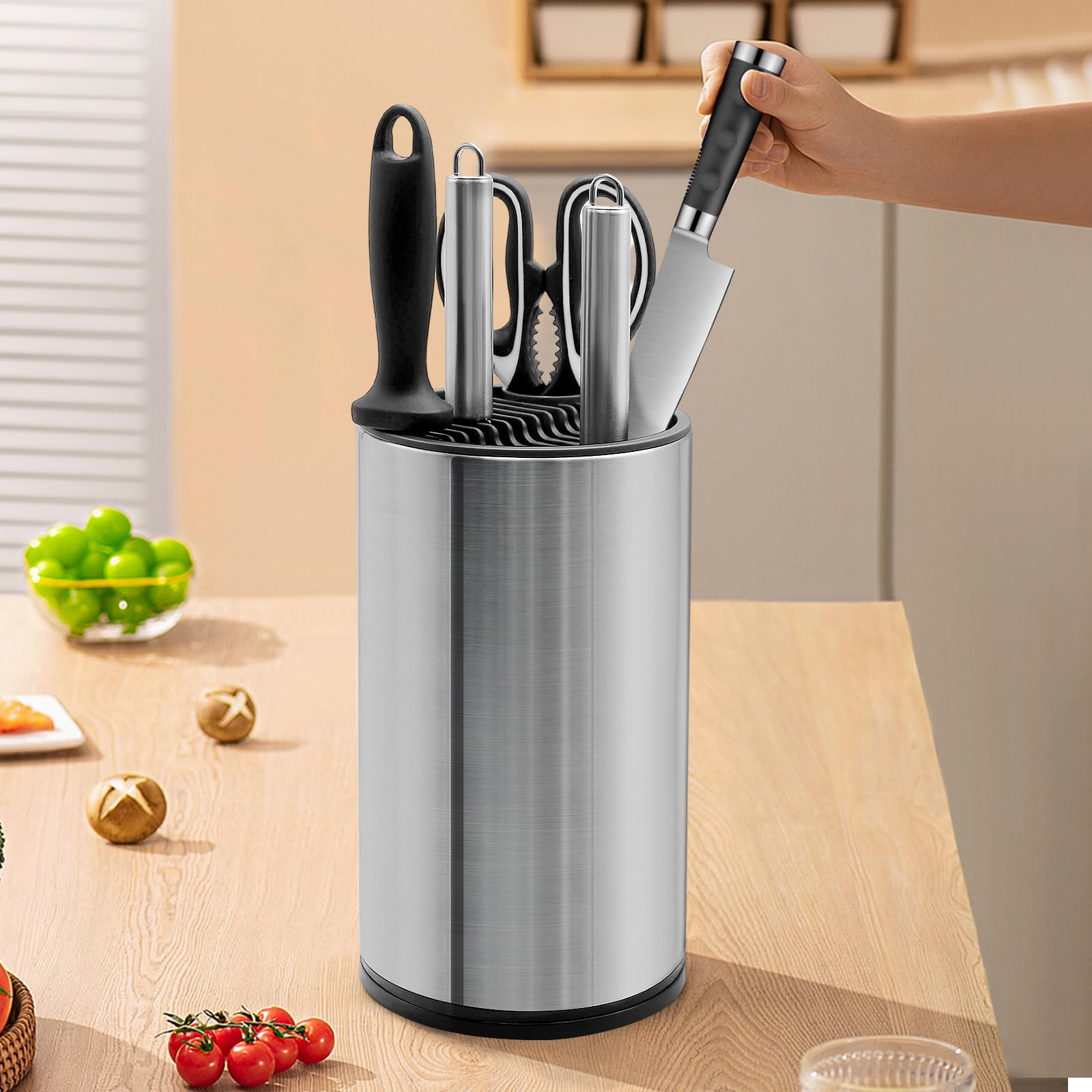 Bloque de cuchillos de acero inoxidable sin cuchillo, soporte universal para cuchillos sin montar, bloques de cuchillos para más de 8 cuchillos, bloque redondo vacío, soporte para cuchillos de
