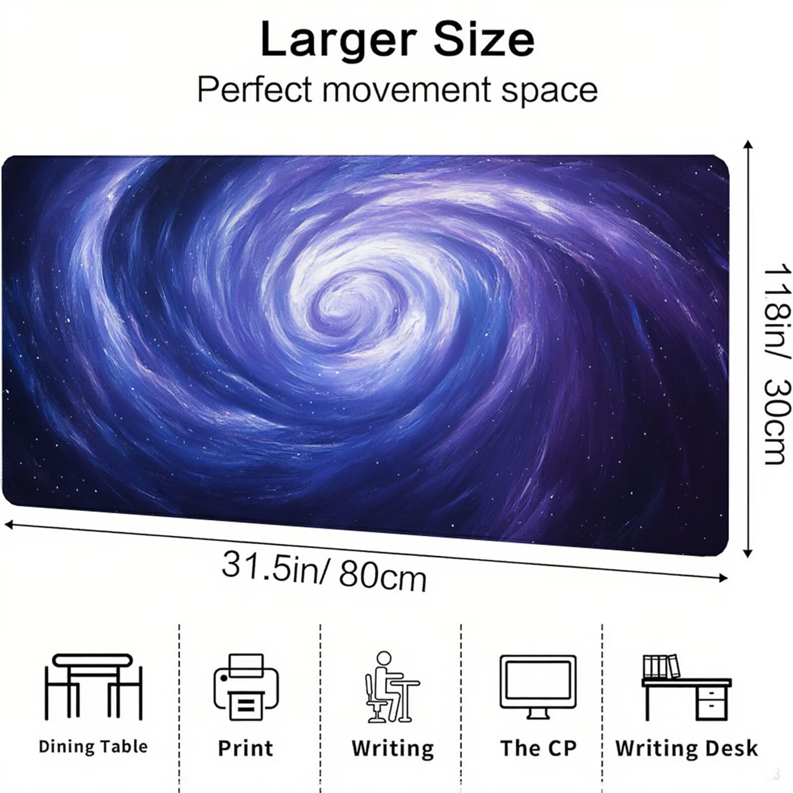Fioletowa podkładka pod mysz XXL 1400 x 600 x 3 mm wirowa podkładka pod biurko antypoślizgowa gumowa podstawa i szyte krawędzie podkładka pod mysz dla graczy do biura deco, prezenty dla mężczyzn J1