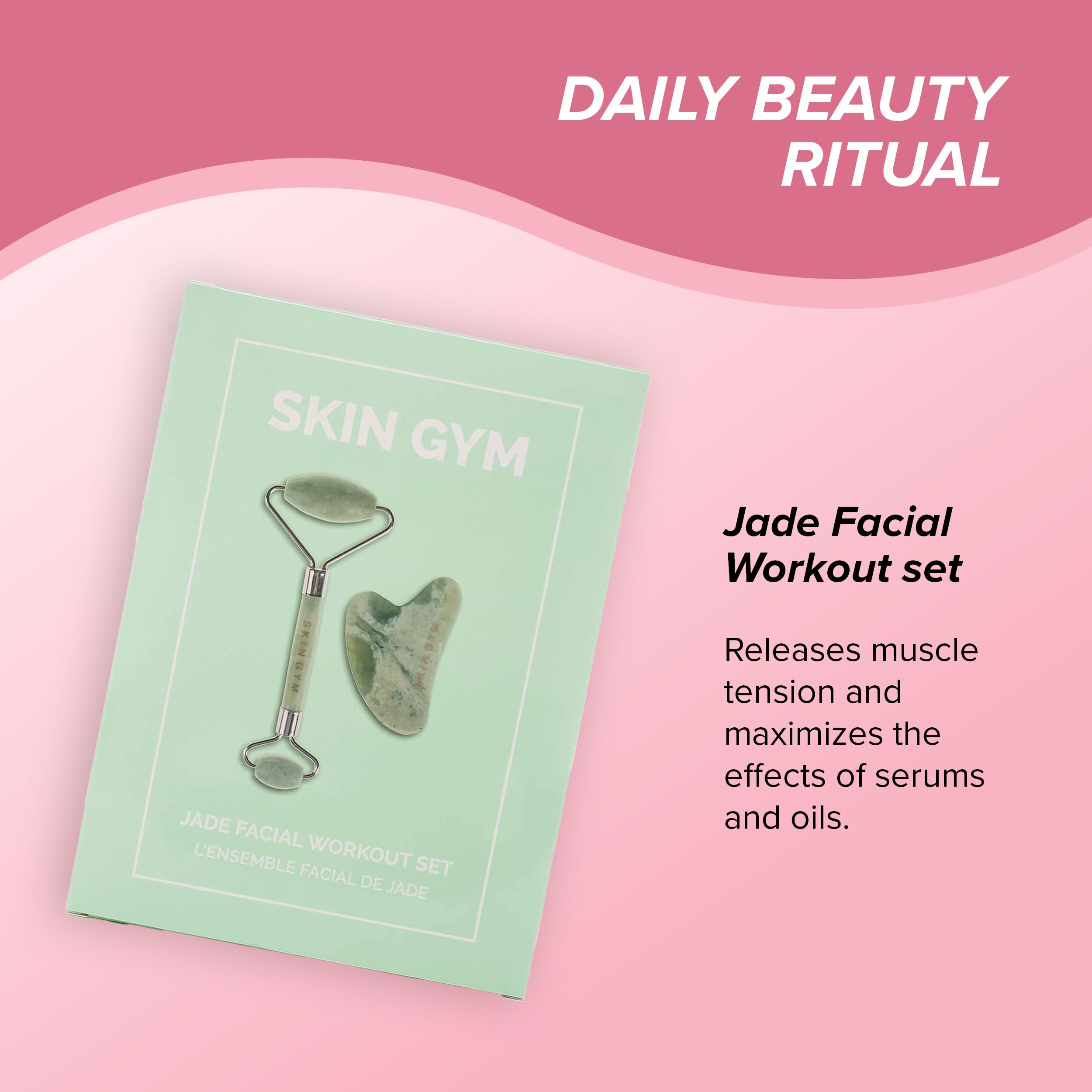 Skin Gym Jade Facial Roller & Gua Sha Tool Workout Set, Revitalizing Skincare for Enhanced Glow & Smooth Skin