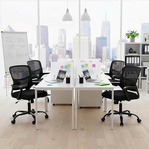 Miniatura 10 de NEWBULIG Silla de escritorio de oficina en casa, respaldo medio, silla ergonómica de malla ejecutiva de altura ajustable con reposabrazos, ruedas