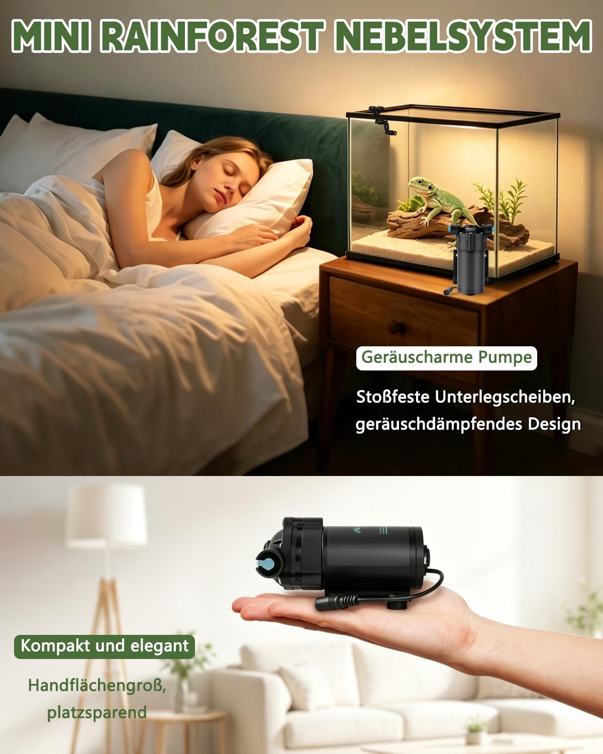 Reptilien Luftbefeuchter mit 6 SprüHdüsen, Beregnungsanlage für Terrarium mit Sprühdüsen 360 ° Verstellbare/Silent-Design, Reptilien ZerstäUber für Terrarien Amphibie Npflanzen Pflanzen Regenwald