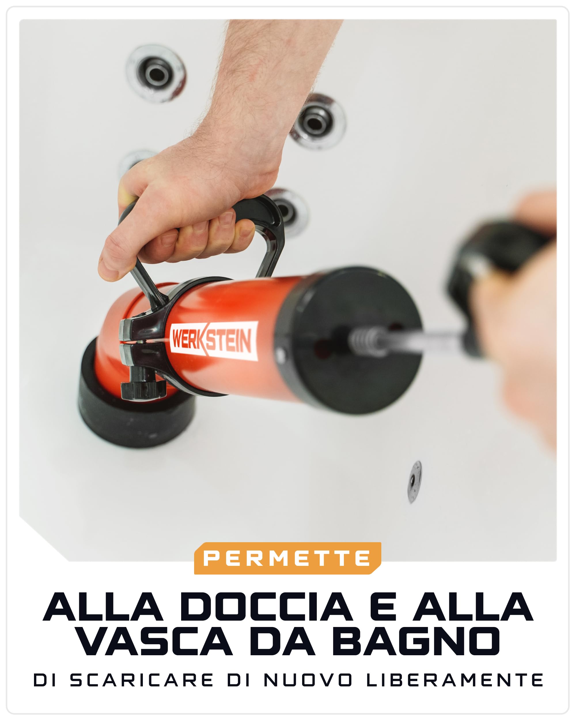 WERKSTEIN Sturascarici ad alta pressione I Stura lavandini e scarichi professionale I Pompa sturalavandini e scarici di alta qualità I per una pulizia rapida ed efficace dei tubi I Incl. 2 adattatori