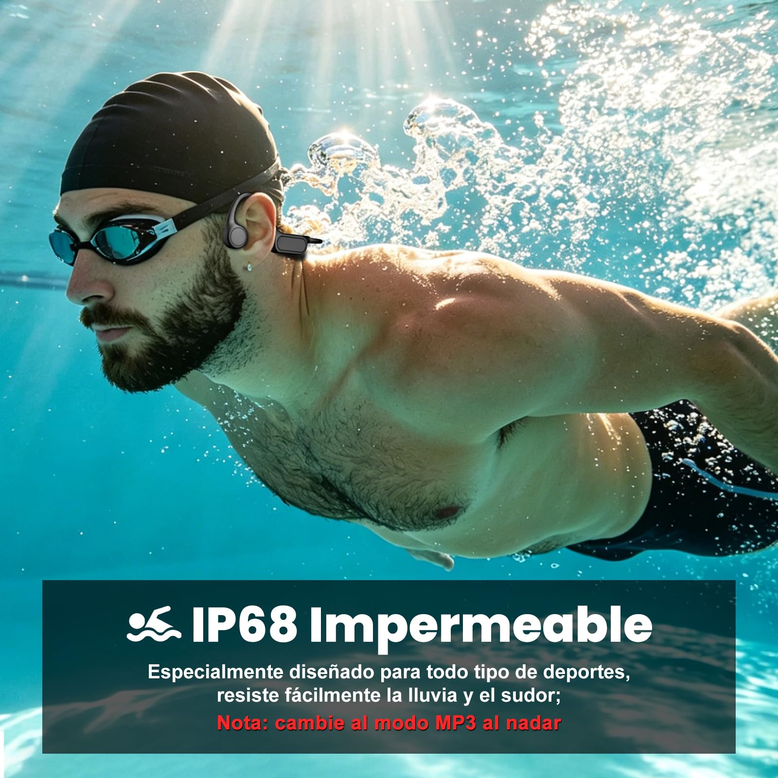MANKIW Auriculares Natacion IP68 de Conducción Ósea, Auriculares Piscina con MP3 32GB y Bluetooth 5.4, Open Ear Impermeables para Nadar, Running y Deporte