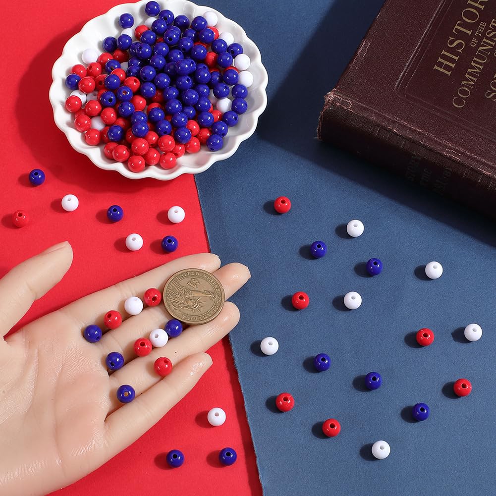 SOFPLATE 500Pcs 8mm Red White Blue Beads Smooth Acrylic Beads Independence Day Small Round Ball Opaque Bubblegum Loose Spacer Bead for Jewelry Making Bracelets Necklaces Earrings Supplies DIY Crafts - Image 3