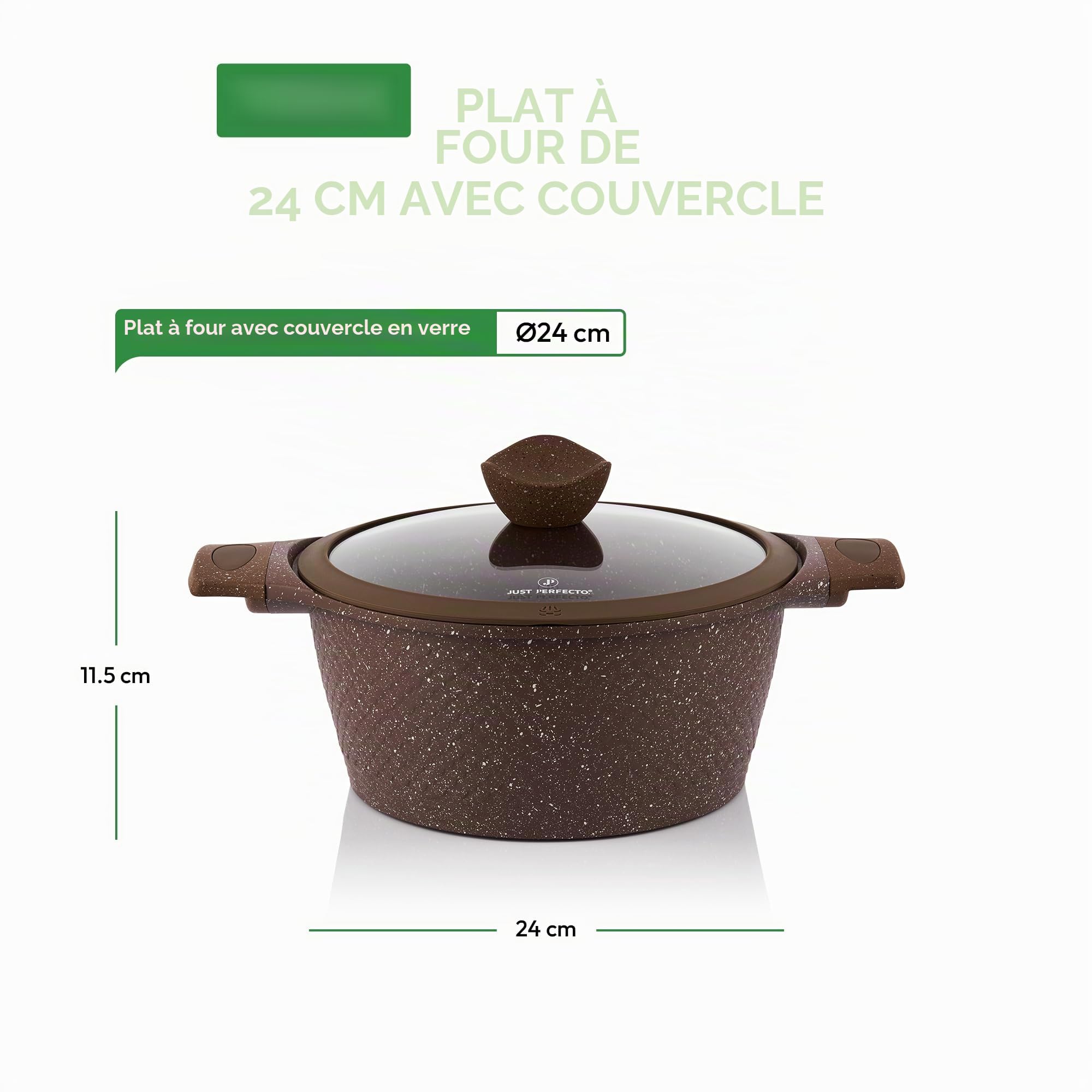 Just Perfecto Cocotte 24 cm avec Couvercle Marron JL-33, Antiadhésive, Compatible Tous Feux dont Induction | revêtement antiadhésif, compatible tous feux dont induction, couvercles inclus, poignées isolées