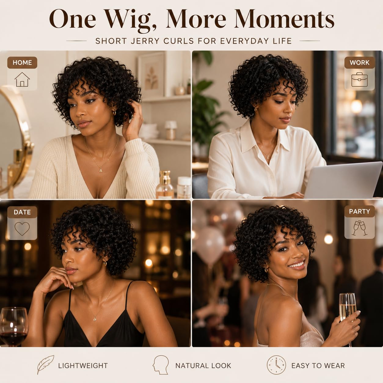 Jerry Curly Human Hair Wigs for Black Women 8 Inch Short Curly Wig Human Hair Lightweight Natural Black Wigs for Daily Party Use